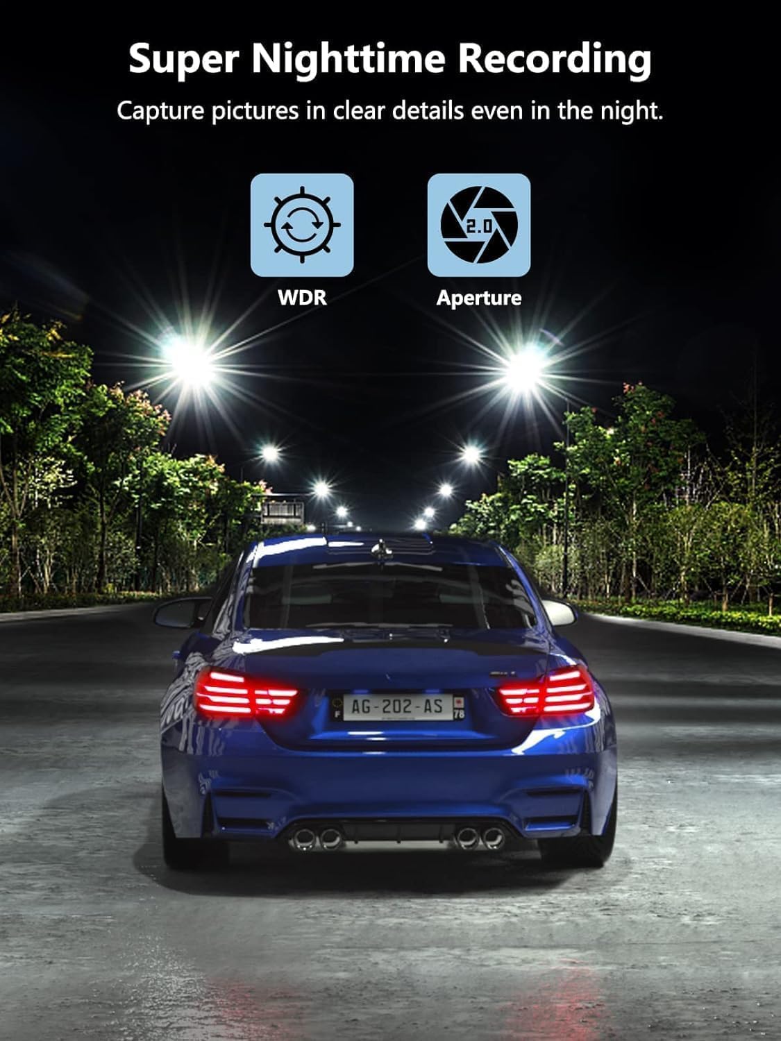 Dash Cam Front and Rear, 2.5K+1080P Dual Dash Camera for Cars with 32GB SD Card, 2.45 inch IPS Screen, 2 Mounting Ways, Night Vision, WDR, Accident Lock, Loop Recording, Parking Monitor