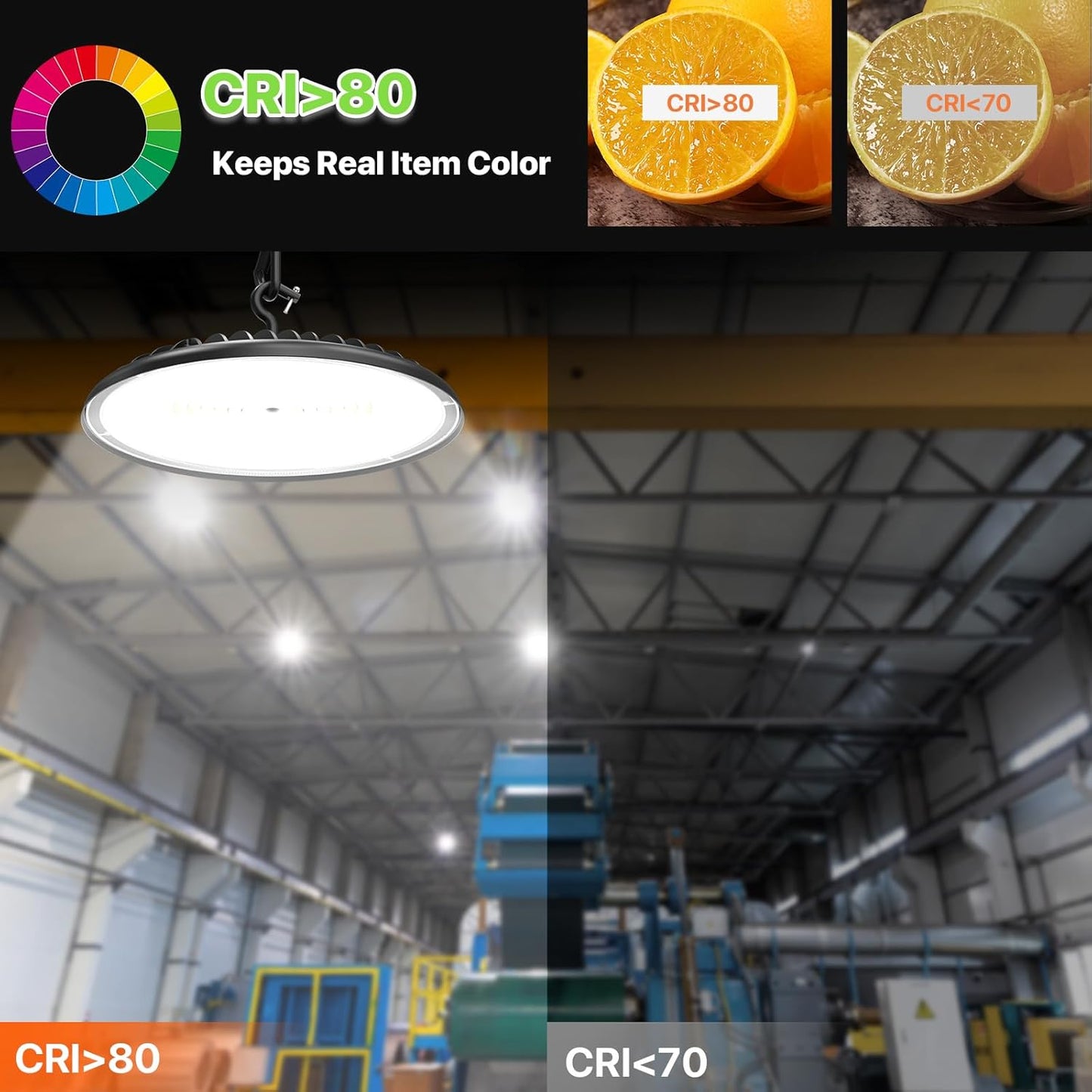 High Bay LED Shop Lights 200W - 28000LM 5000K High Bay Light, IP65 Waterproof with US Plug, Hanging Hook, 2 Pack Commercial Bay Lights for Barn, Warehouse ETL Listed