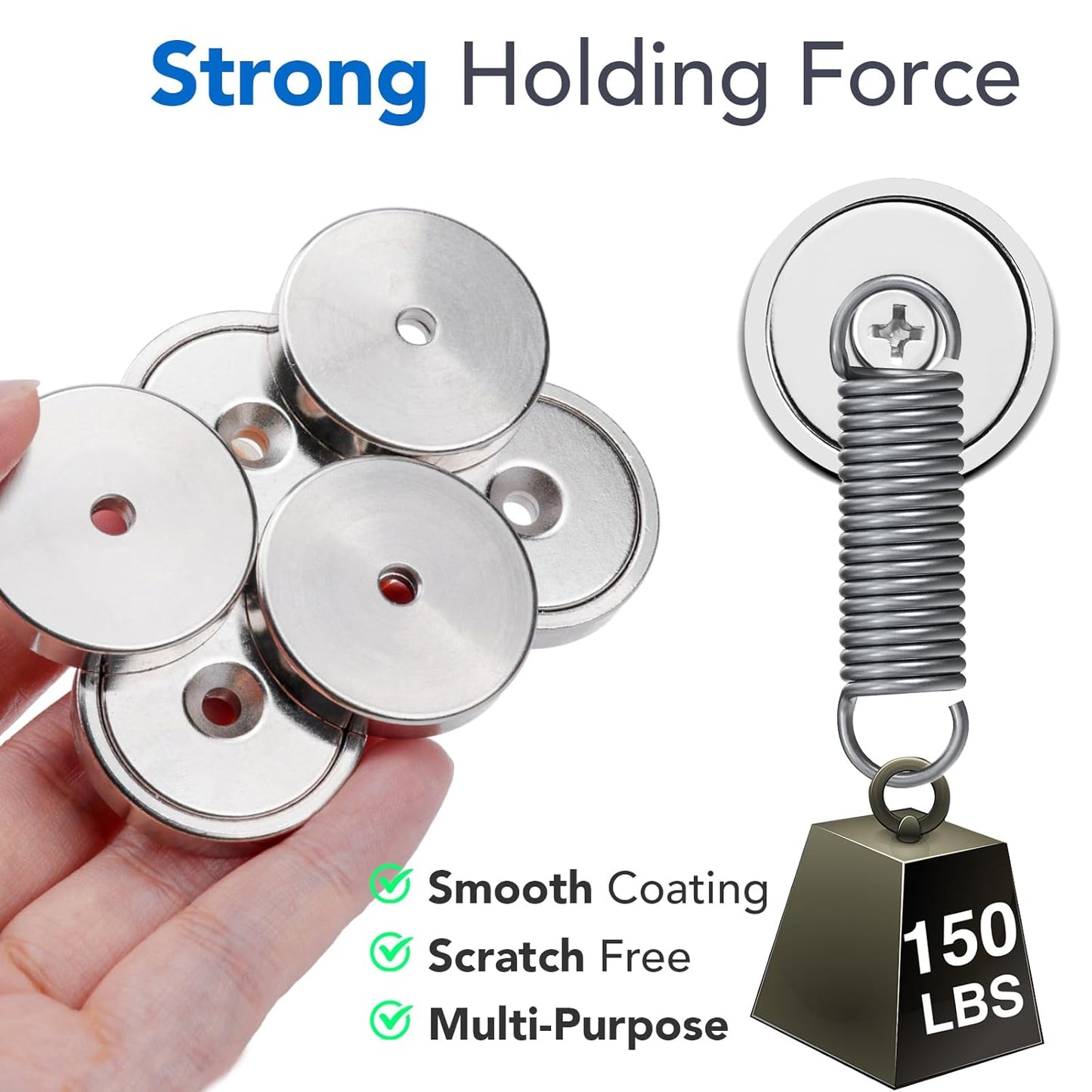 MIKEDE Magnet,150LB+ Neodymium Cup with Super Strong Attraction, Heavy Duty Pot Magnets with Hole for Mounting,Rare Earth Magnets with Screw for Hanging, Office, Craft -10 Pack
