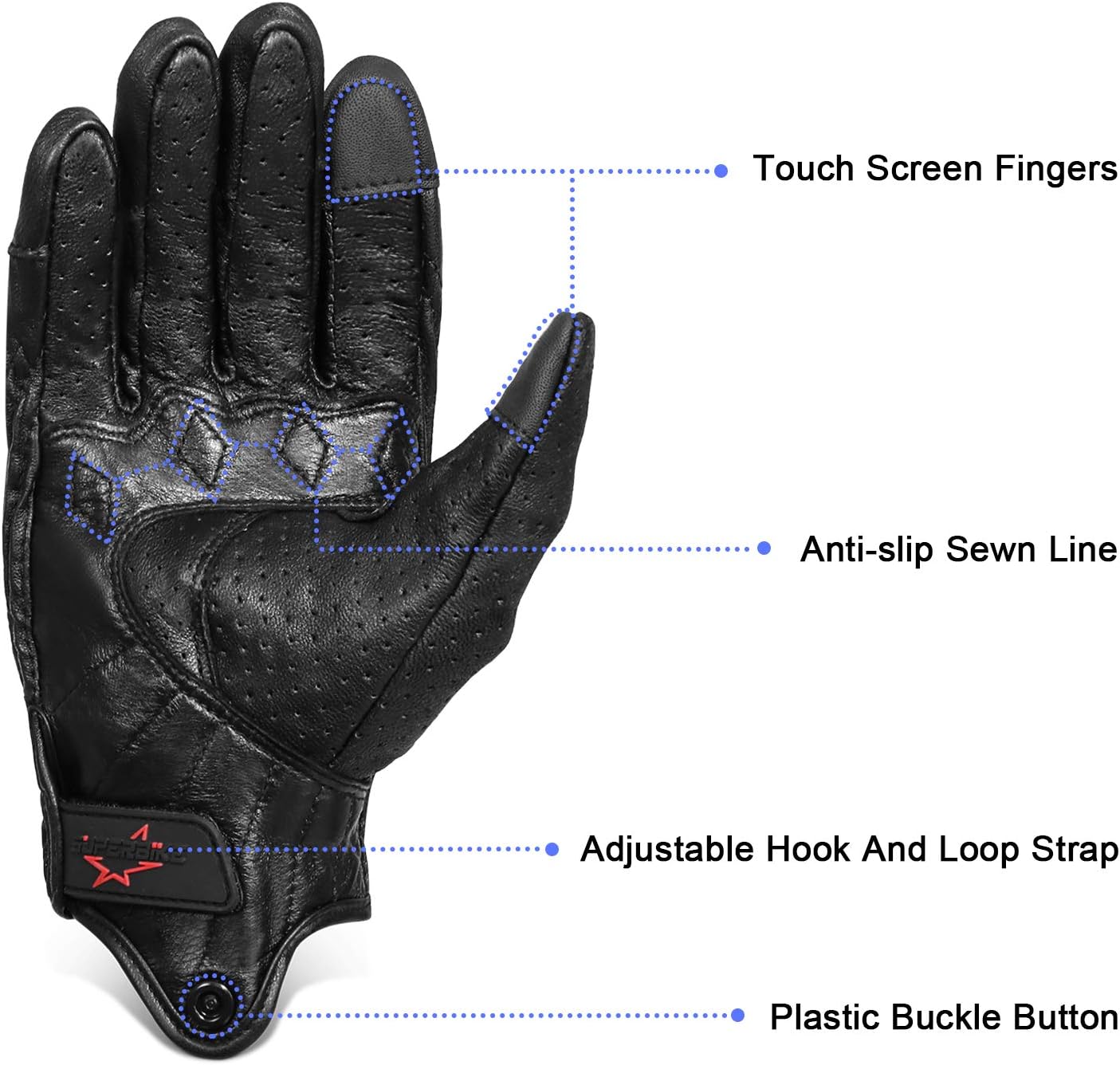 Full finger Goat Skin Leather Touch Screen Motorcycle Gloves Men/Women S,M,L,XL,XXL (Perforated, XXL)