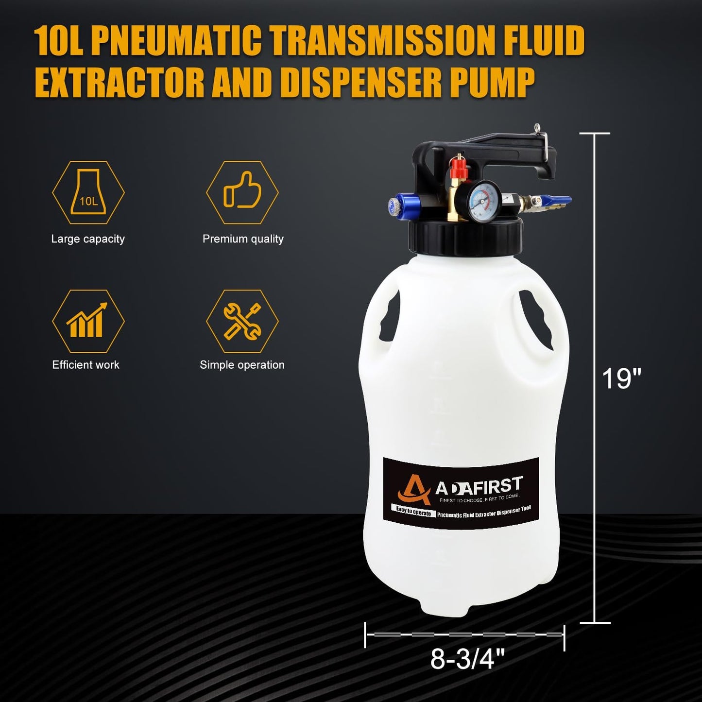 Transmission Fluid Transfer Pump Kit, 10L Pneumatic Fluid Extractor and Dispenser Tool with Adapter for ATF Fill, Gear Oil Refill, Differential Oil, Garage and Shop Fluid Evacuator and Filler