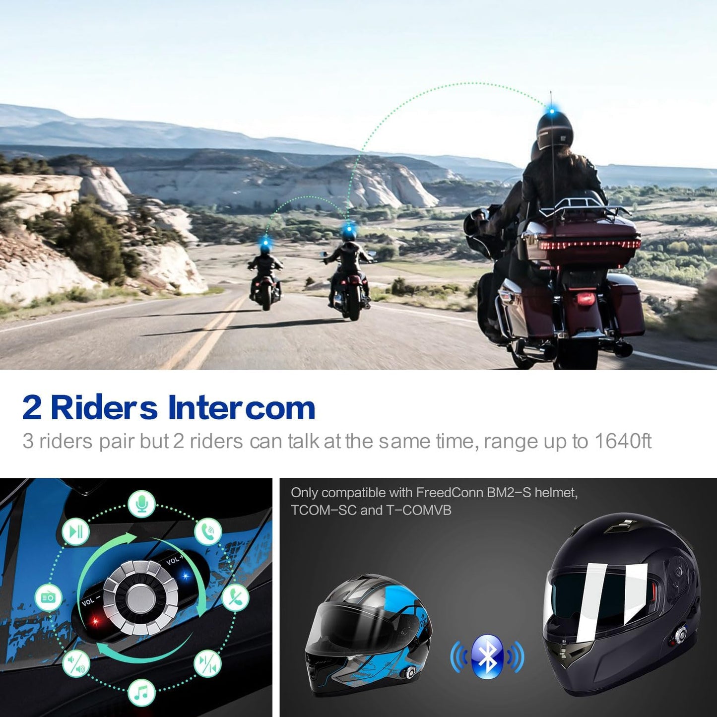 FreedConn BM12 Bluetooth Full Face Motorcycle Helmet with Intercom System Dual Visor Bluetooth 5.0 Motorbike Helmet 2~3 Riders Pair/ 500M/ FM ( Blue & Black, X-Large)