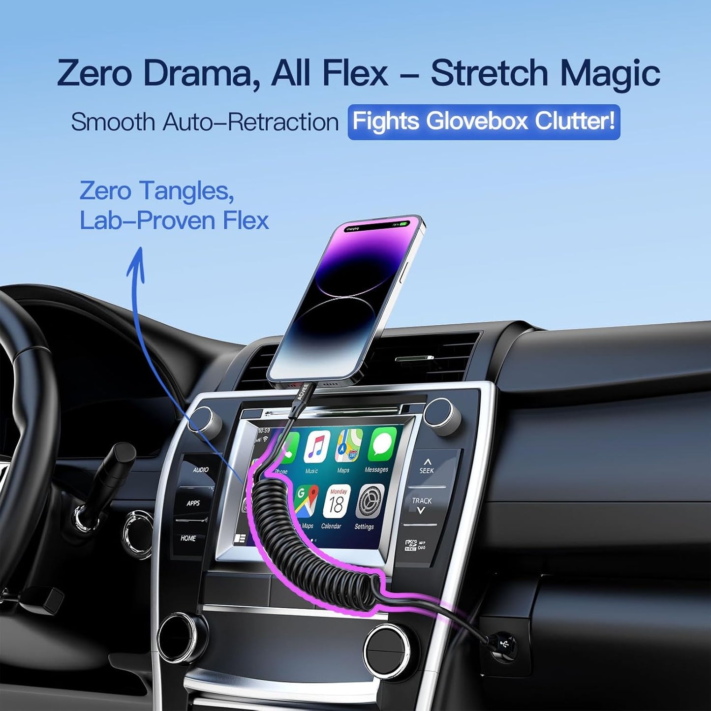 AGVEE 3ft Coiled Short USB-C to Lightning Charging Cable [MFI Certified] 30W PD Fast Charger Cord in Car for iPhone 14/13/12/11/XS/8/7/6/5 CarPlay, iPad, iPod, Black