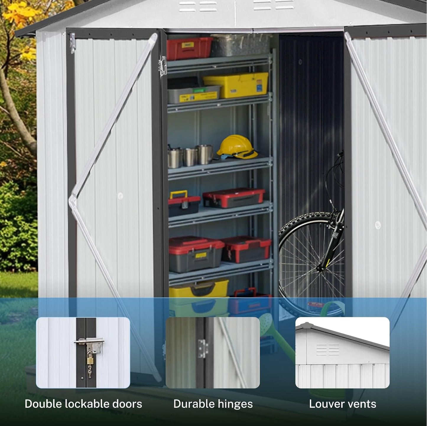 10 x 12 FT Outdoor Storage Shed, Metal Garden Tool Shed with Slooping Roof, Lockable Doors and Windows, Easy to Assemble for Garden, Patio, Lawn, Grey