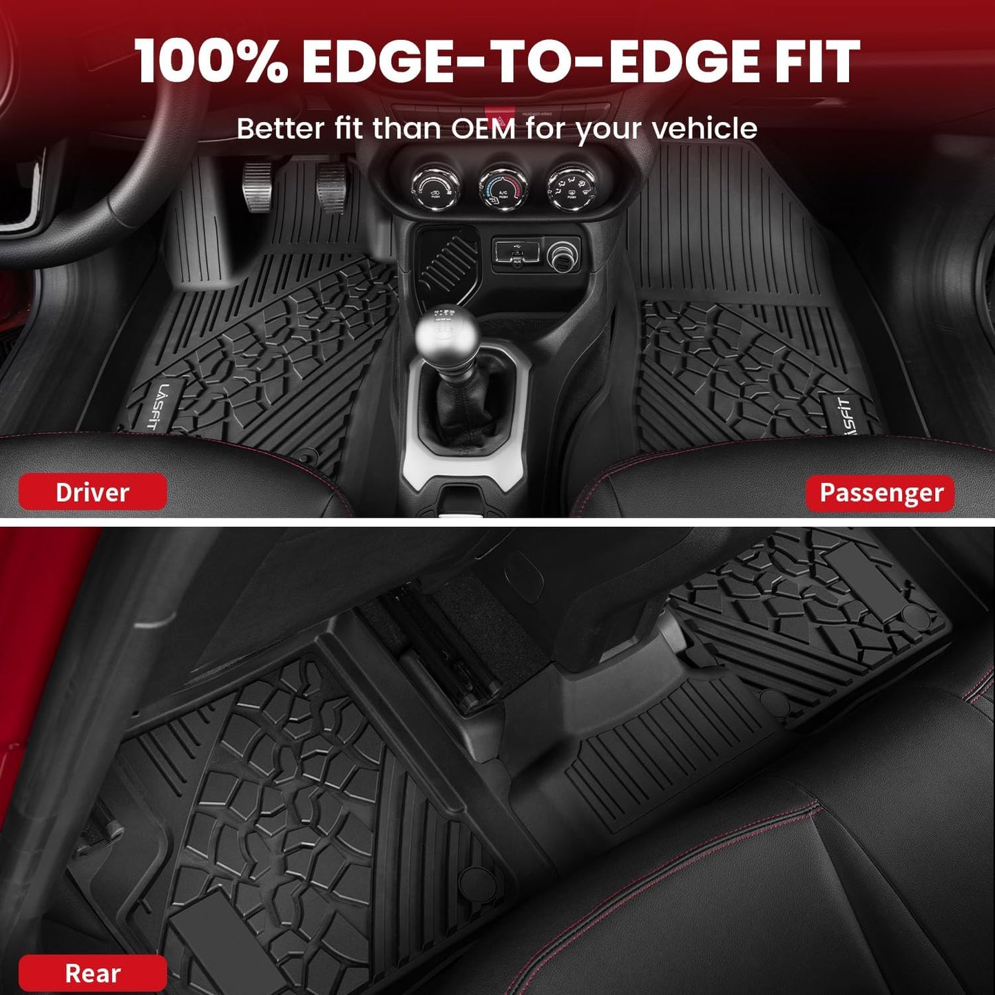 LASFIT Floor Mats for Jeep Renegade 2015-2023 All Weather TPE Custom Fit Car Mats Floor Liners 1st & 2nd Row, Black