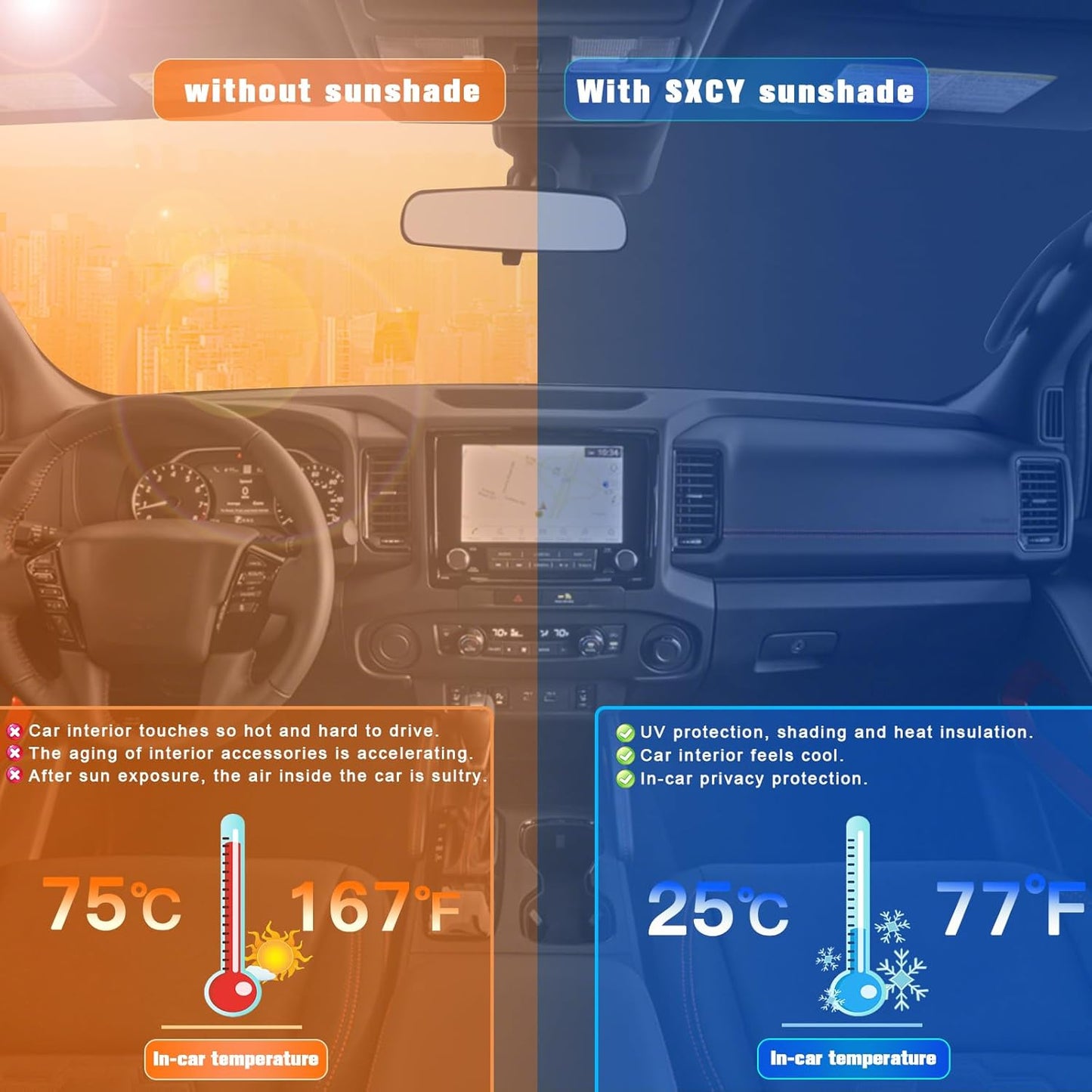 SXCY for 2024 2025 Nissan Frontier Windshield Sunshade 2022-2025 Frontier (S SV Pro-X Pro-4X SL) Accessories for 2024 2025 Frontier Sun Shade Foldable Sun Shield 2024 2025 Frontier Sun Protector