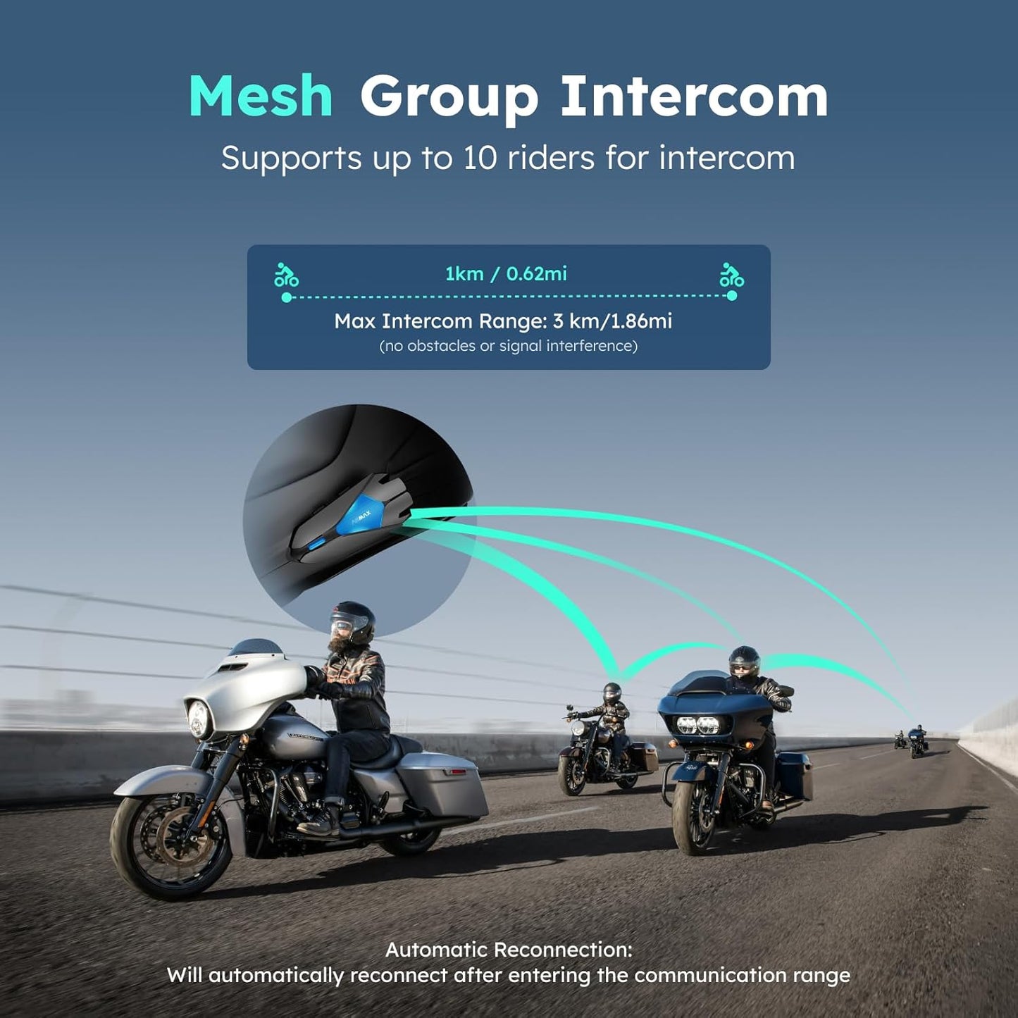 Z1 Motorcycle Intercom - 3-Mode Communication for 10 Riders, Dual-Chip Audio Multitasking, Offline Voice & App Control, Bluetooth Helmet Headset with HiFi Speakers, 2 Packs