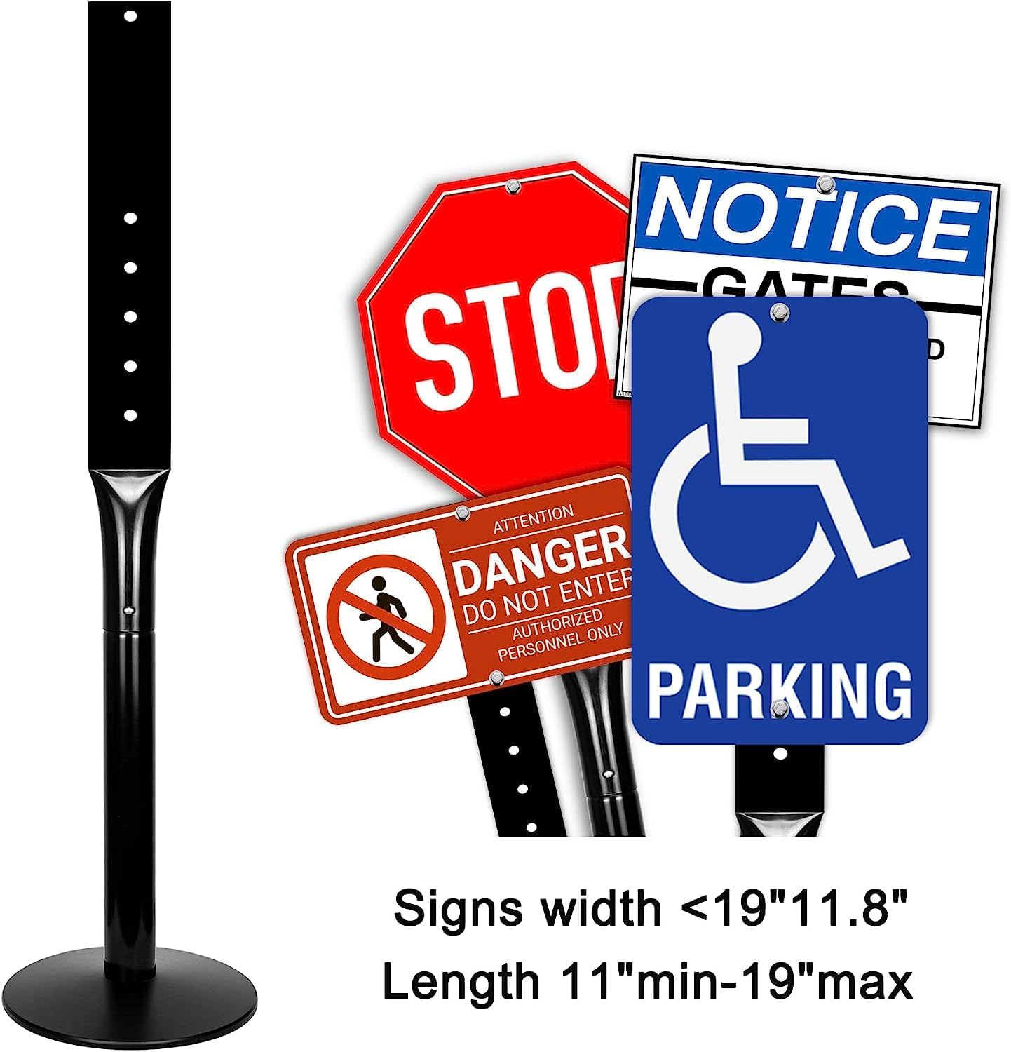 Parking Sign Post 48" Heavy Duty Cast Iron Parking Signs Stand, Movable Sign Stand for Hanging Signs, Black (2 Packs, 15pounds)