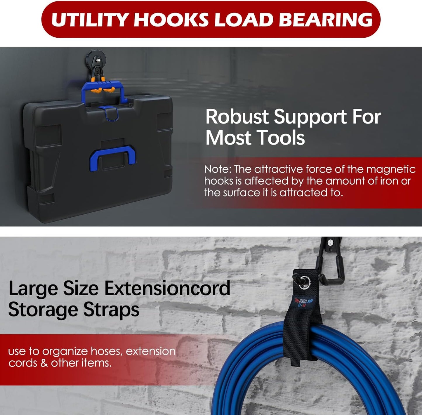 3-H Heavy Duty Magnet Garage Hooks 4 Pack, Large Strong Magnetic Hooks for Hanging Cordless Power Drill, Utility Magnetic Tool Holder for Metal Cabinet, Steel Pegboard, Toolbox, Garage(Orange)