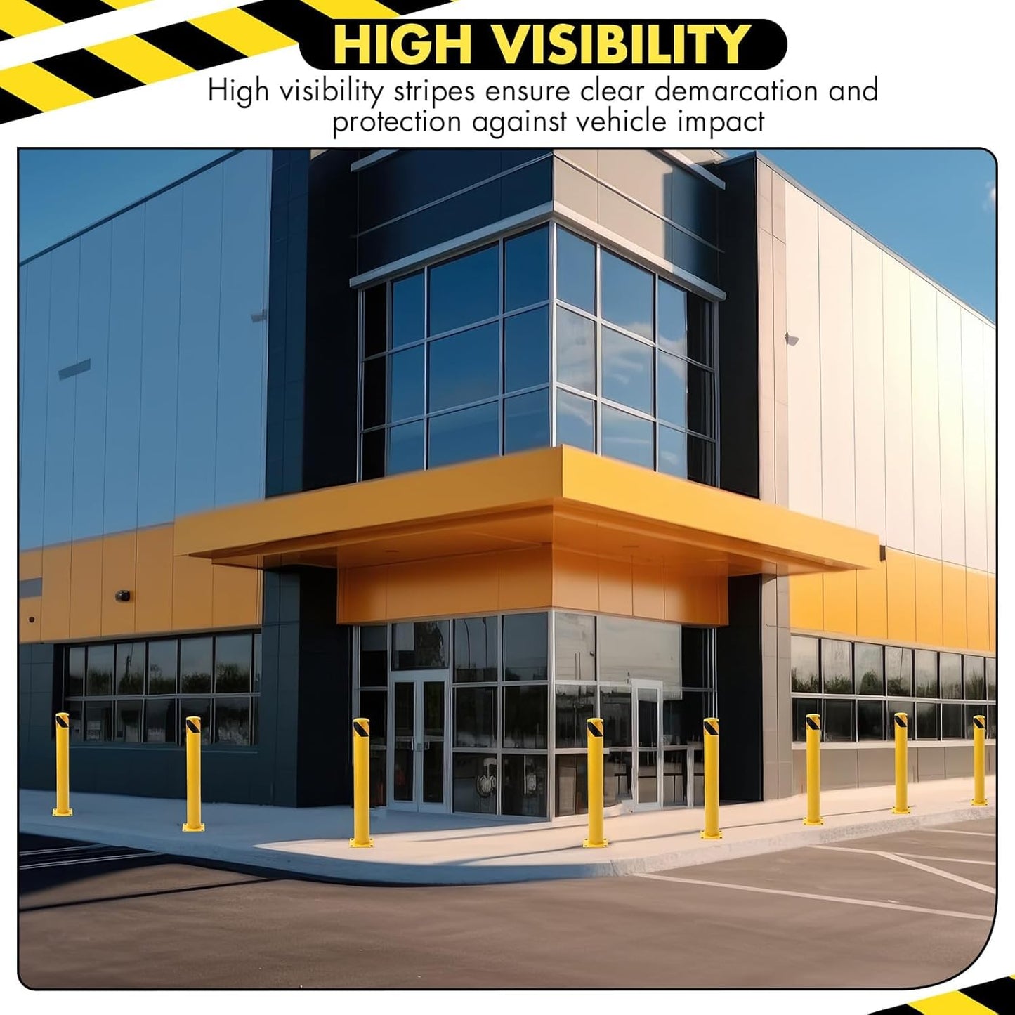 6 Pack Safety Bollard Post, 42 Inch Height 4.5 Inch Diameter Yellow Pipe Safety Steel Bollards with Anchor Bolts and Wrench, Steel Bollards for Road Warning Construction Public Place Traffic Control