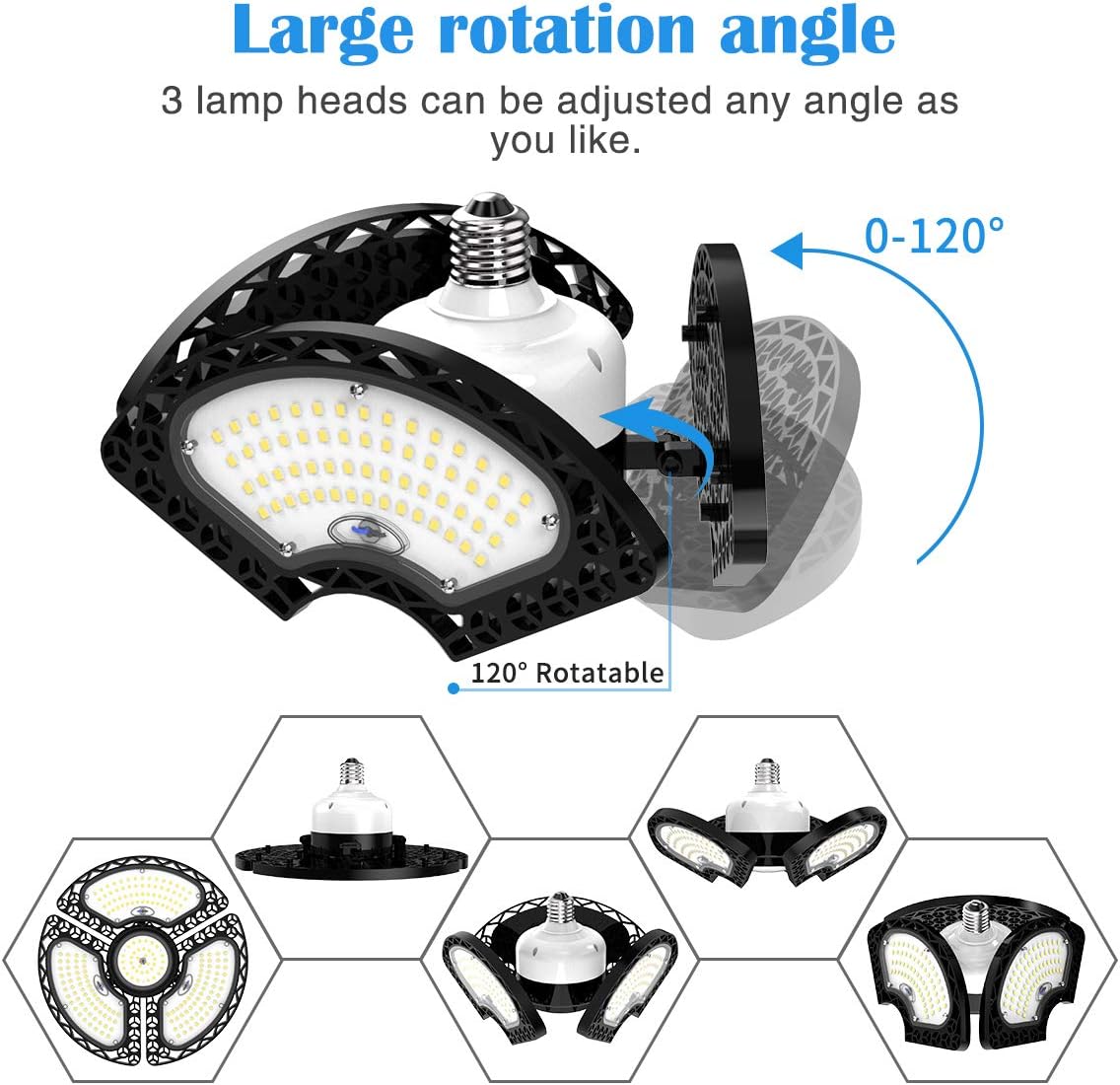 LED Garage Light 120W Deformable LED Ceiling Lights 18000 Lumens Led Shop Lights for Garage