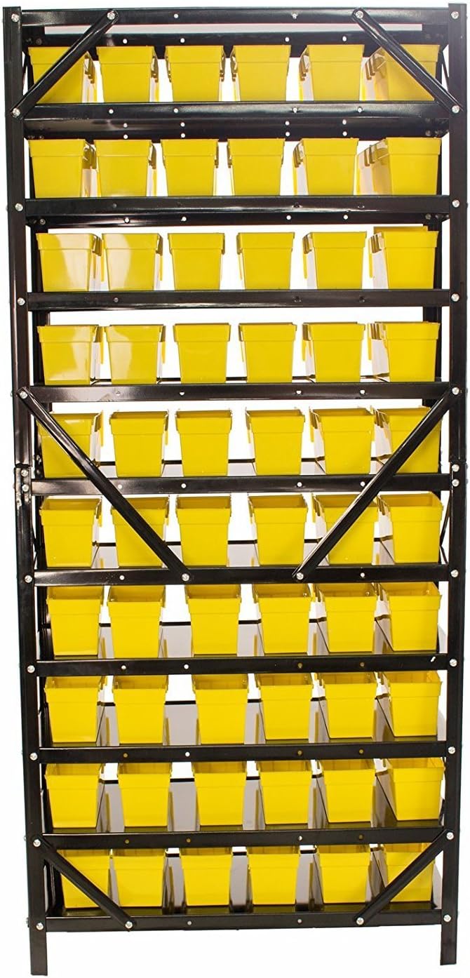 Erie Tools TLPB60 60 Parts Bin Shelving Organize with Plastic Bins for Garage, Shop, and Home Storage