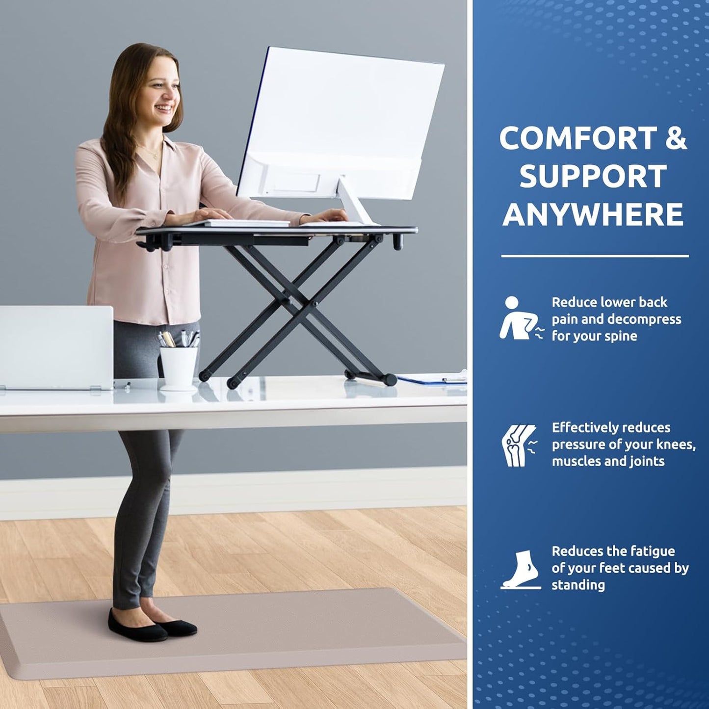 KitchenClouds Kitchen Mat Cushioned Anti Fatigue Kitchen Rug 0.8inch Waterproof Non Slip Kitchen Rugs and Mats Standing Desk Mat Comfort Floor Mats for Kitchen Sink Office (17.3"x39",Khaki)