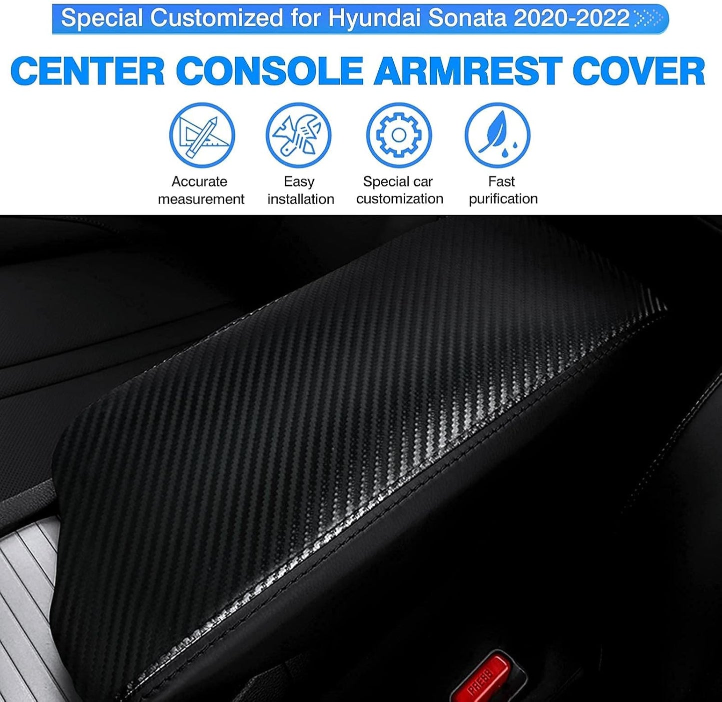 Autorder Center Console Cover for Hyundai Sonata 2020 2021 2022 2023 Accessories Carbon Fiber Armrest Cover Anti-Scratch Middle Console Pad Leather Armrest Protector