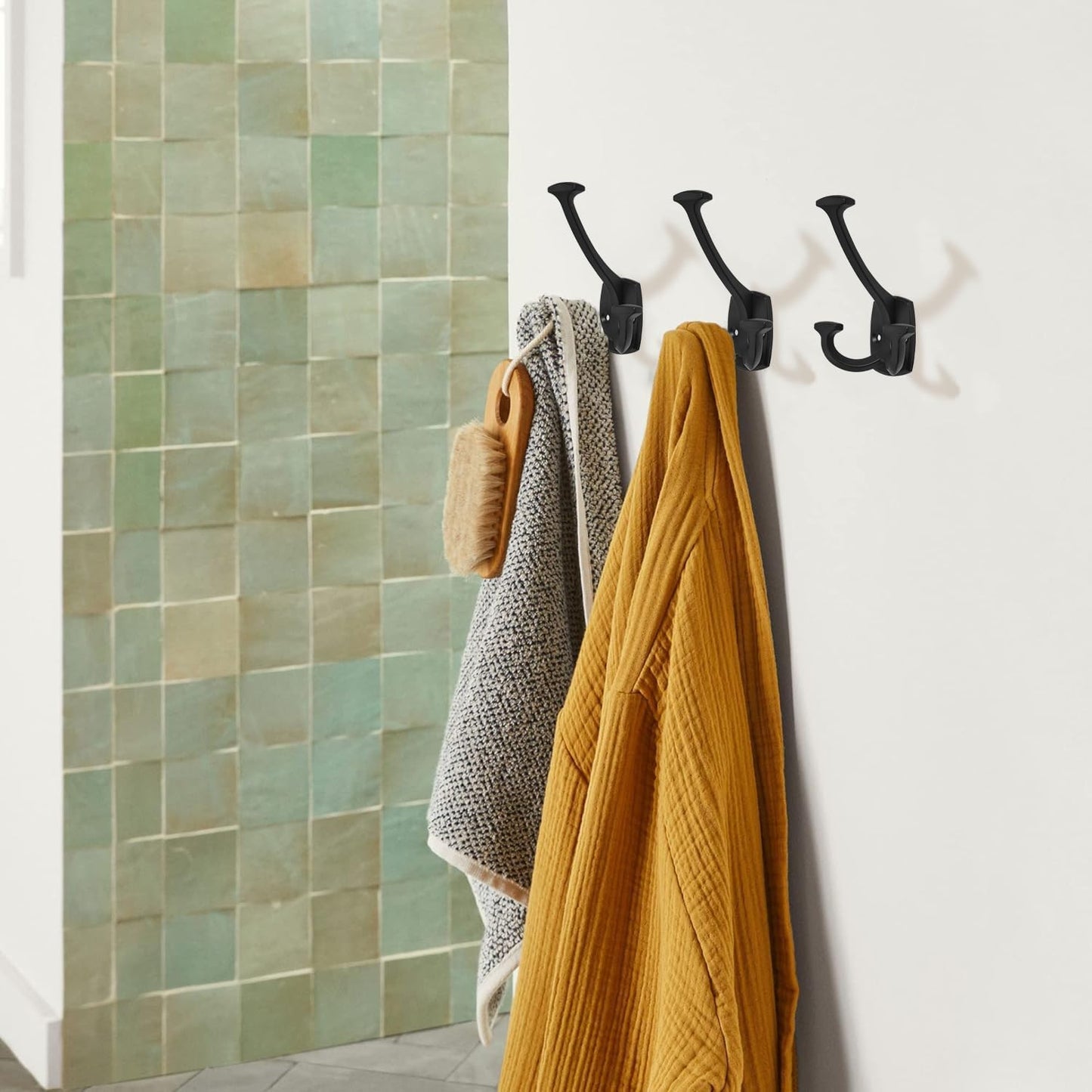 Large Wall Double-Sided Hook 5 Pack Matte Black Hook Decorative Heavy Duty Solid Large Coat Hooks for Towel Hanging Coats Robe Towel Bags Door Back 2 Prong Hooks