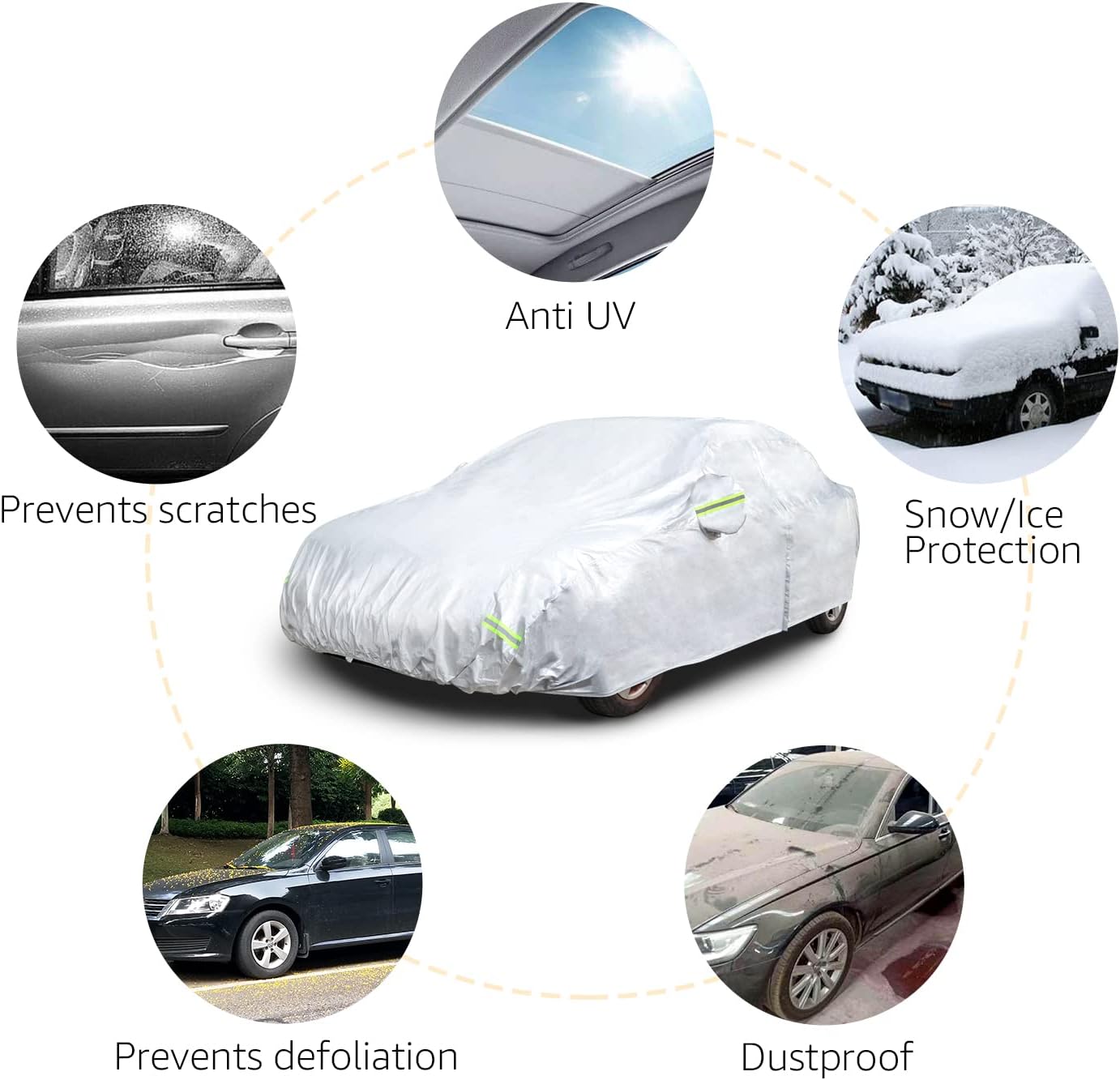 Amazon Basics Silver Weatherproof Car Cover - 150D Oxford, Sedans up to 170"