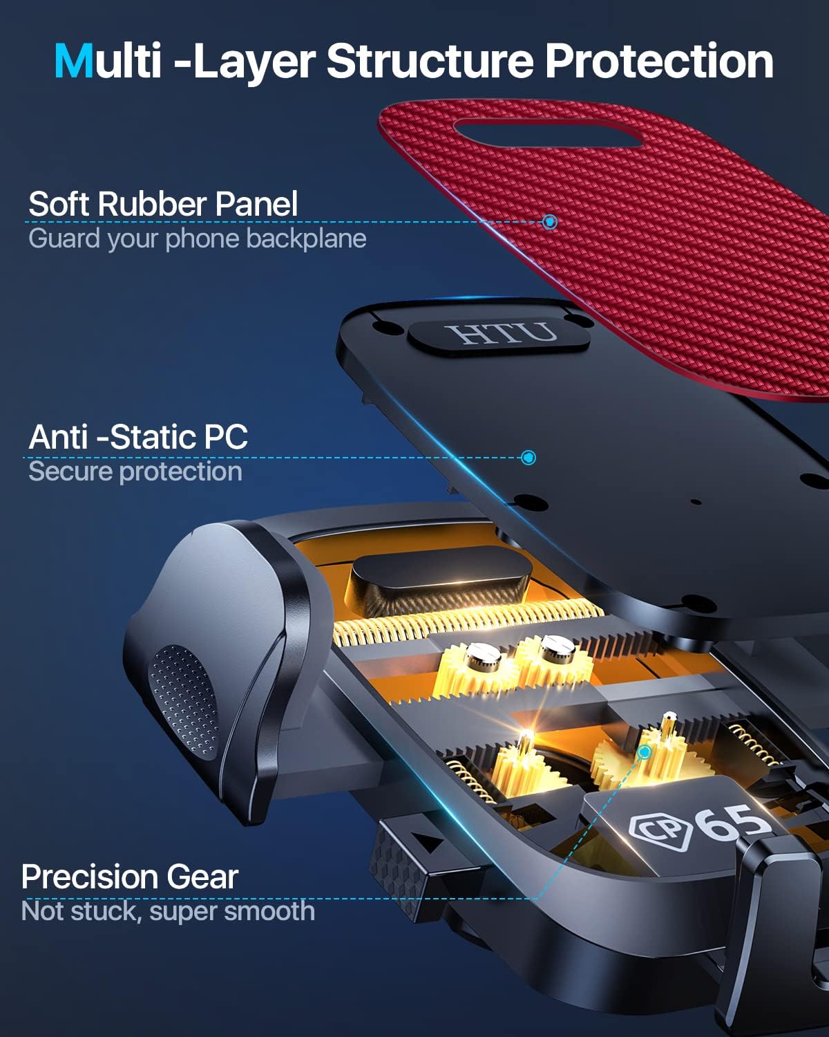 HTU [True Military-Grade] 2025 Upgraded Car Phone Holder 【Safety Certs & No Smell】 Cell Phone Holder for Car Mount for Dashboard Windshield Air Vent Long Arm Thick Case,Red