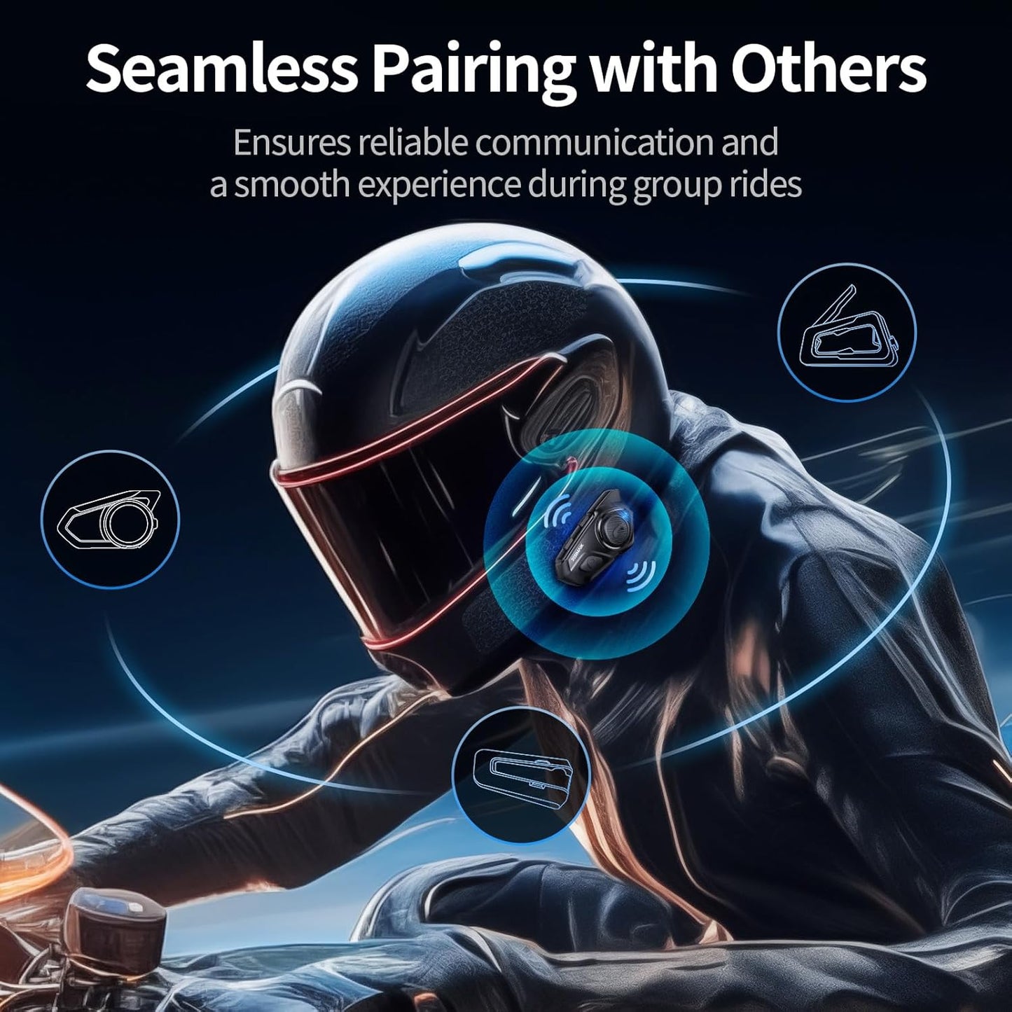 Motorcycle Helmet Bluetooth Headset, 10 Way 2KM Helmet Communication System, Multitasking Audio Motorcycle Intercom, 2 Mics&40mm Speaker, 2 Pack