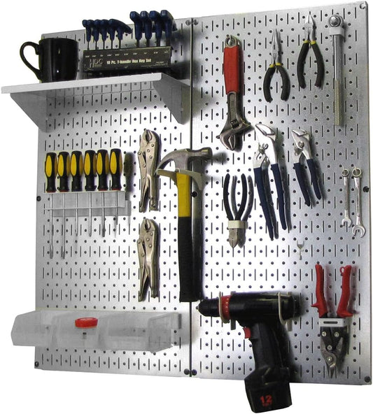 Wall Control Metal Pegboard Organizer Utility Tool Storage and Garage Pegboard Organizer Kit with Metallic Tool Board and White Accessories