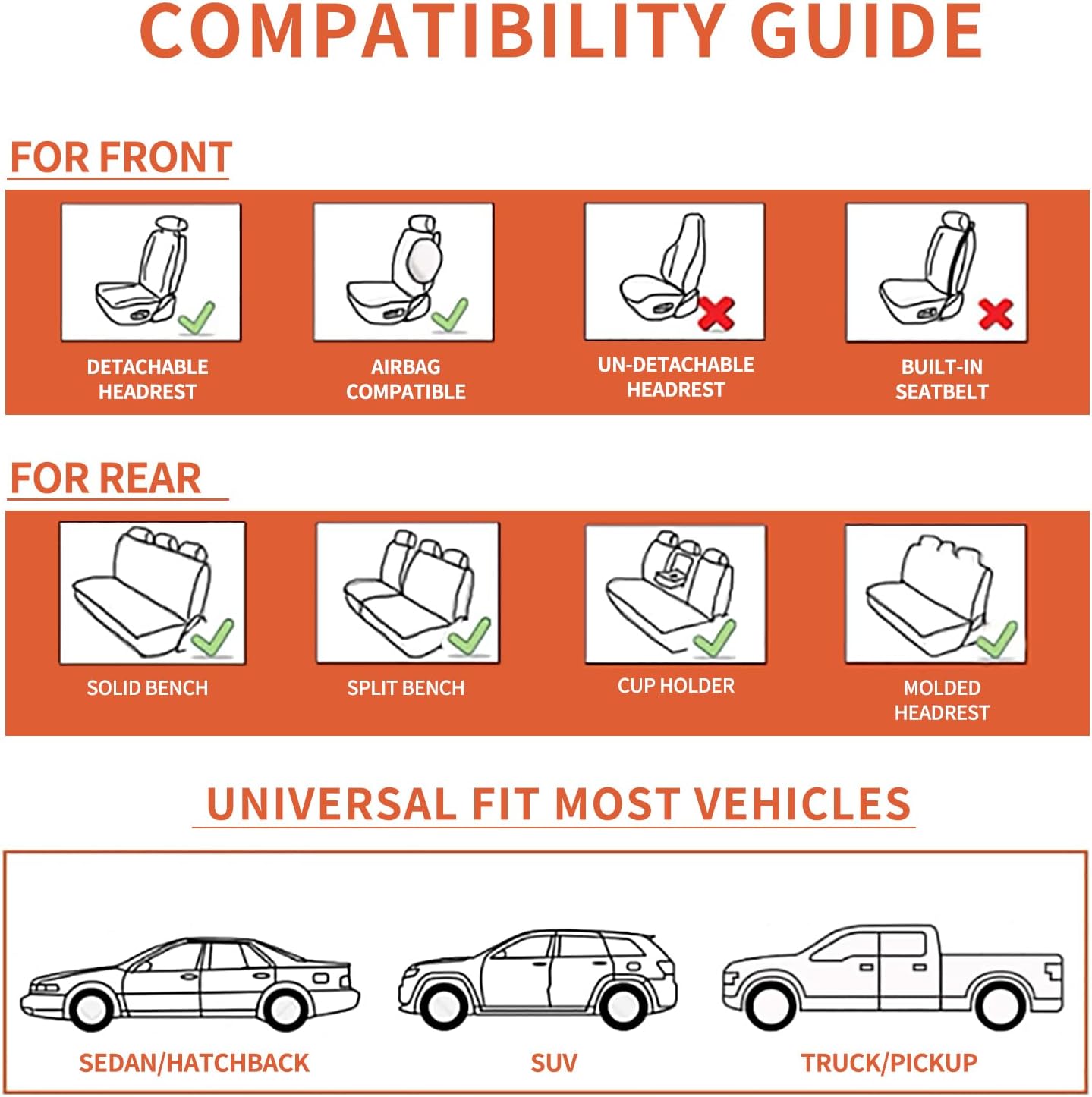 Car Seat Covers Full Set, Leather Seat Covers for Cars, Car Seat Protector Waterproof, Non-Slip Car Interior Covers Fit for Most Cars, SUV, Vans, Trucks,2Seaters,Full Set,Gray-Black,COMFDRIVE-A03