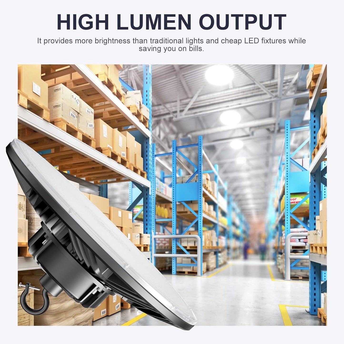 150W UFO-LED-High-Bay-Light,UL & DLC Listed 5000K Daylight 21000LM,0-10V Dimmable LED High Bay Lights,IP65 Waterproof Commercial Bay Lighting Fixture AC100-277V for Warehouse(9 Pack)