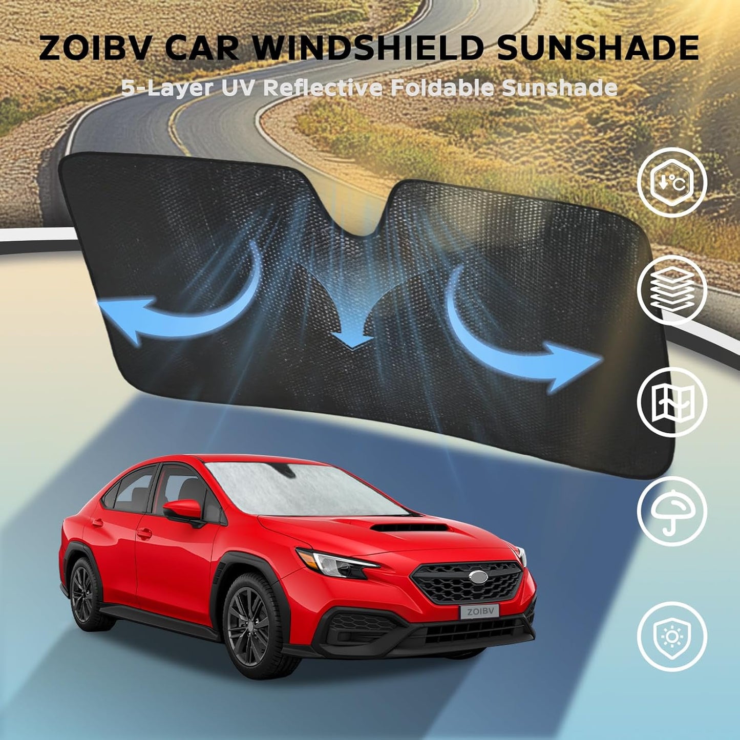 Windshield Sun Shade for 2017-2025 Subaru Impreza WRX Sedan Impreza WRX Hatchback WRX STI - 5-Layer Bubble Foldable Front Window Shade Sun Visor Accessories - Blocks Heat & UV Rays