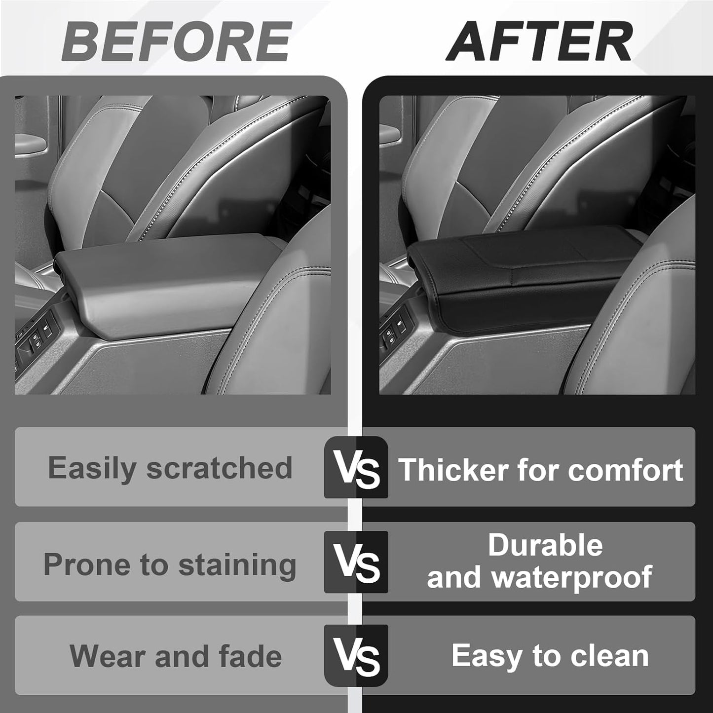 Muslogy Center Console Armrest Cover Compatible with Ford Bronco 2021 2022 2023 2024 2025 Comfort Armrest Pad Arm Rest Cushion Vegan Leather Protector Regular Thick