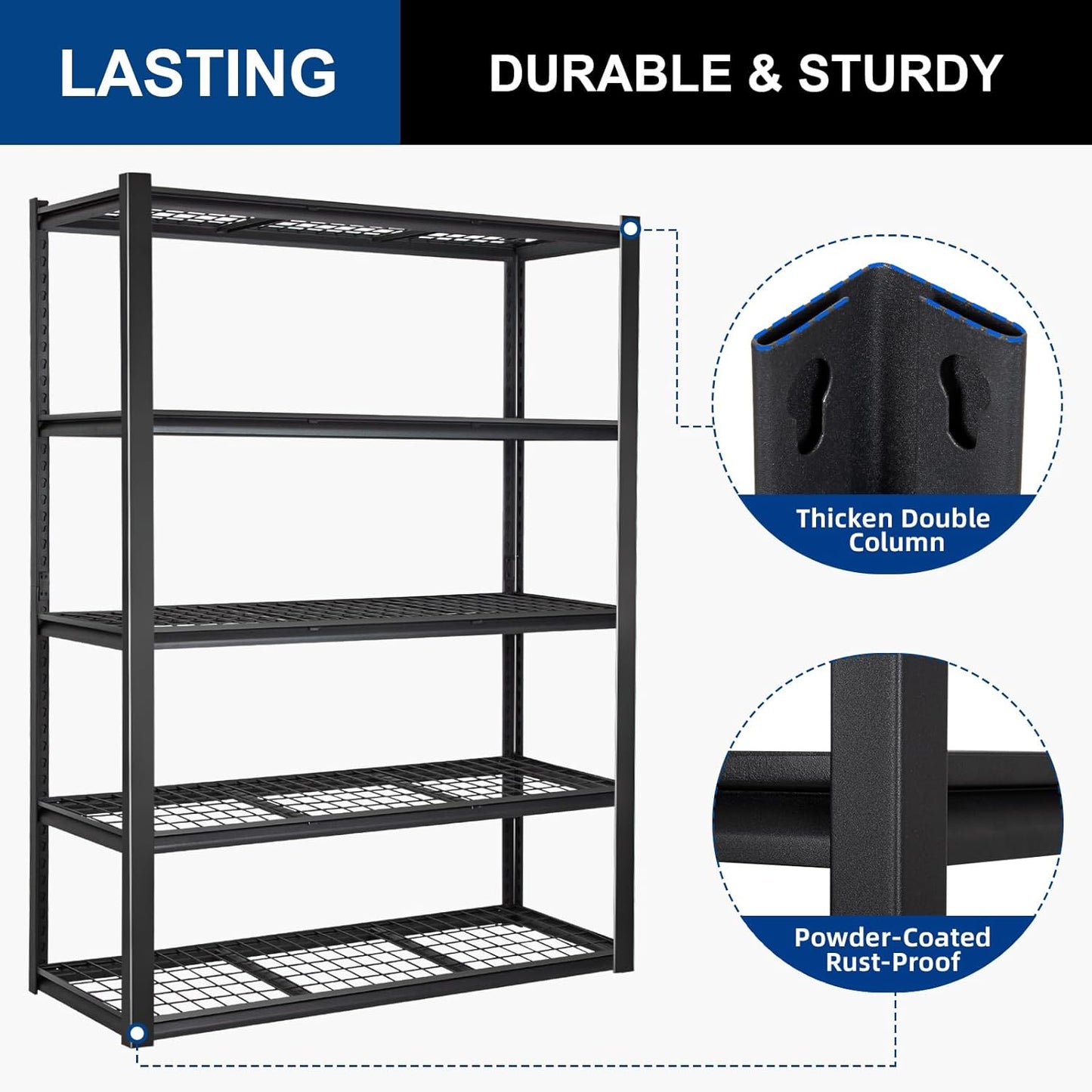 BILT HARD 48" W x 24" D Garage Shelving 3500 LBS, 72" H Storage Shelves, Industrial 5-Tier Heavy Duty Storage Shelves, Steel Shelving with Adjustable Rack, Ideal for Garage, Black