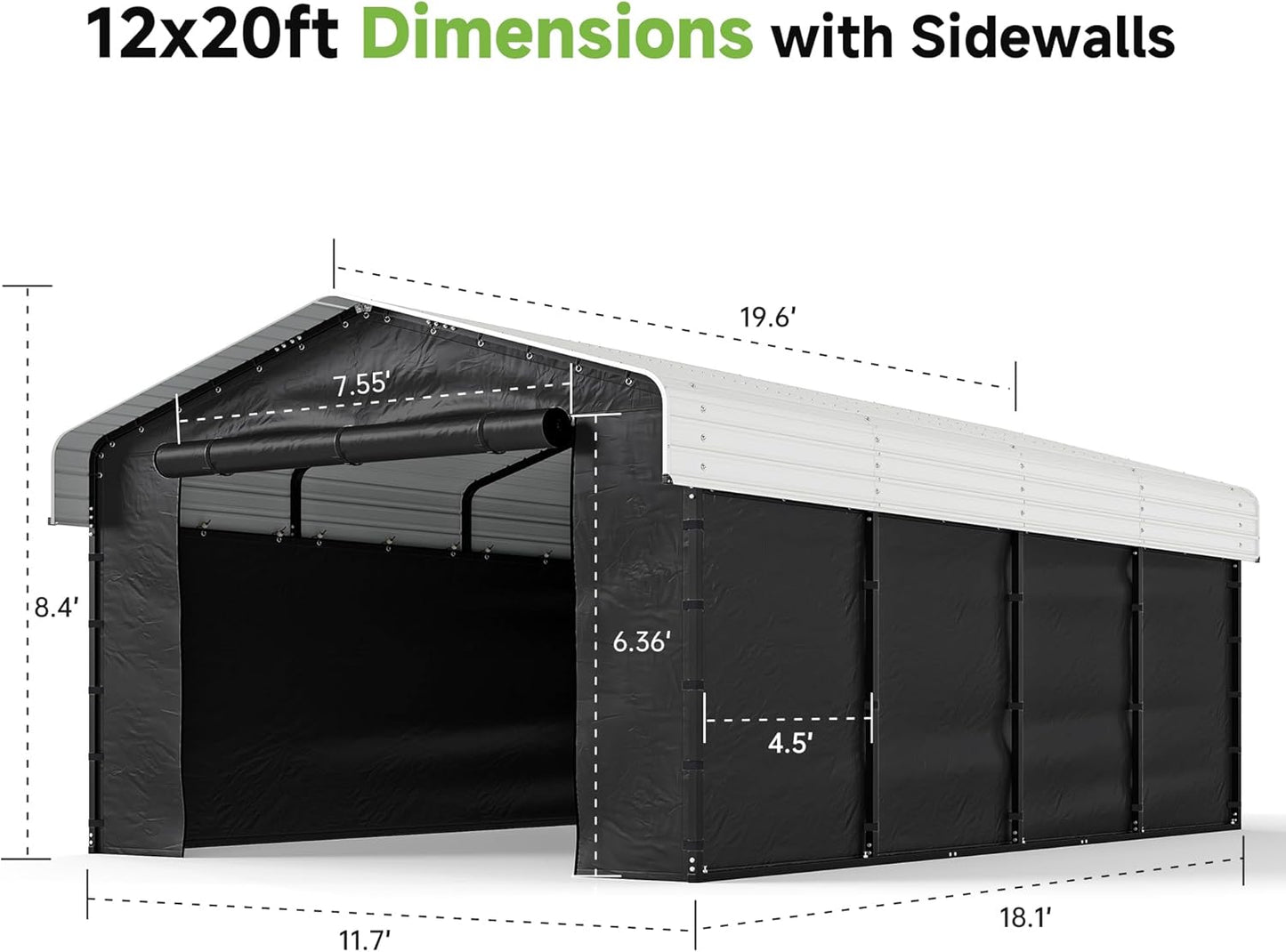 Real Relax 12x20ft Metal Carport, Heavy Duty Metal Carport Canopy Galvanized Steel Roof with Removable PE Sidewalls, Outdoor Car Shelter for Car, Boats and Truck, Cream White