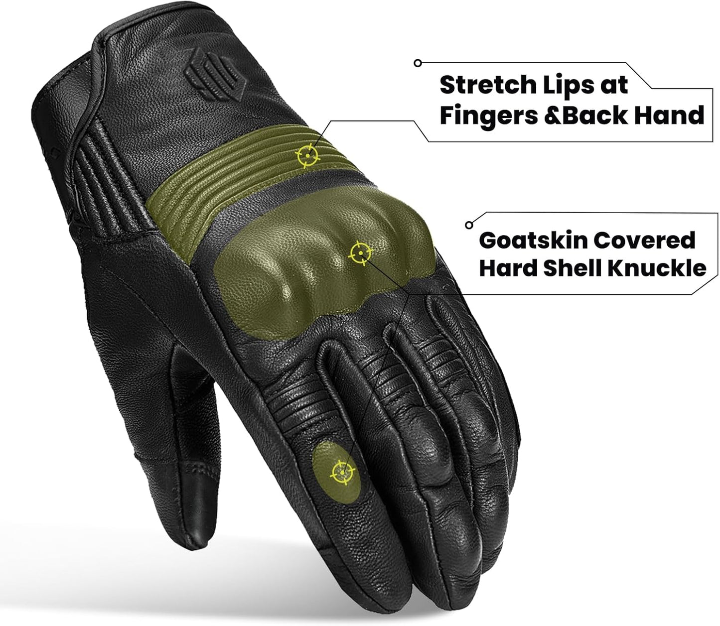 ILM Goatskin Leather Motorcycle Motorbike Powersports Racing Gloves Touchscreen for Men and Women Model DN01(XXL, Black Unperforated)
