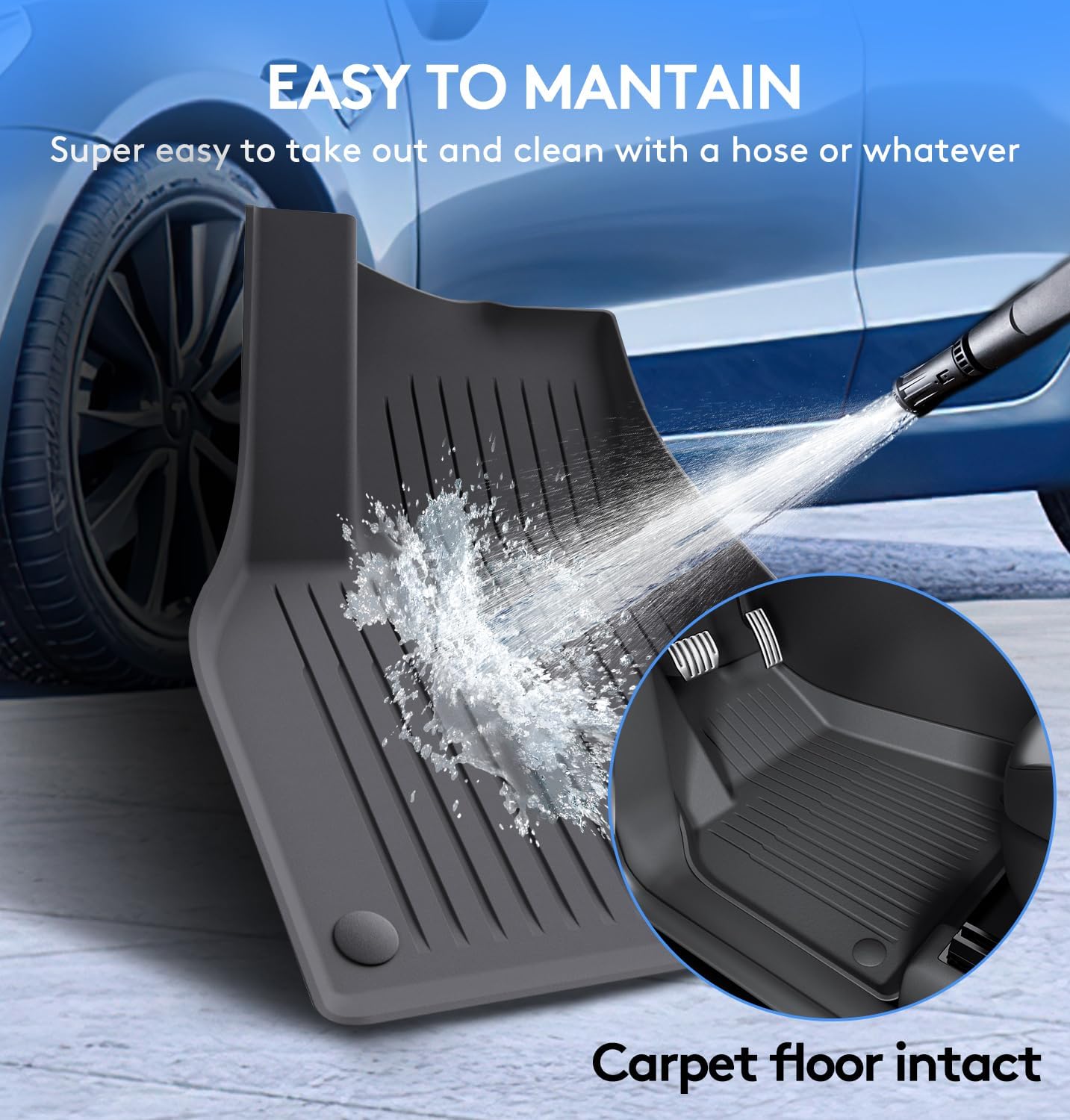 Floor Mats Fits for Tesla Model Y 5-Seat 2024-2020 - Custom Fit All Weather Front & Rear Row TPE Car Mats Floor Liners, 3-Piece (Not Fit 7-Seat)