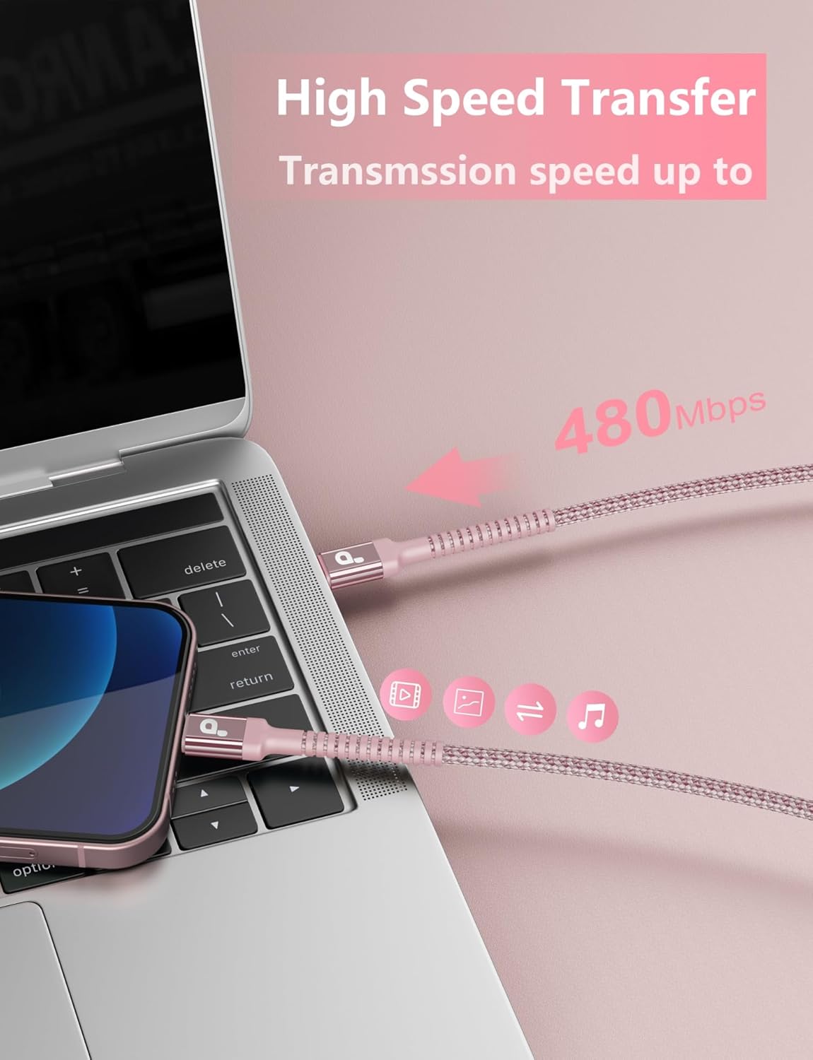 USBC Cables 6FT, 2Pack USB C to USB C Charger Cable, Long USB C Fast Charging Cable Nylon Braided USBC iPhone Charger Cord Compatible with iPhone 16/15/Pro Max/PlusSamsung Galaxy S23/LG/Switch-Pink
