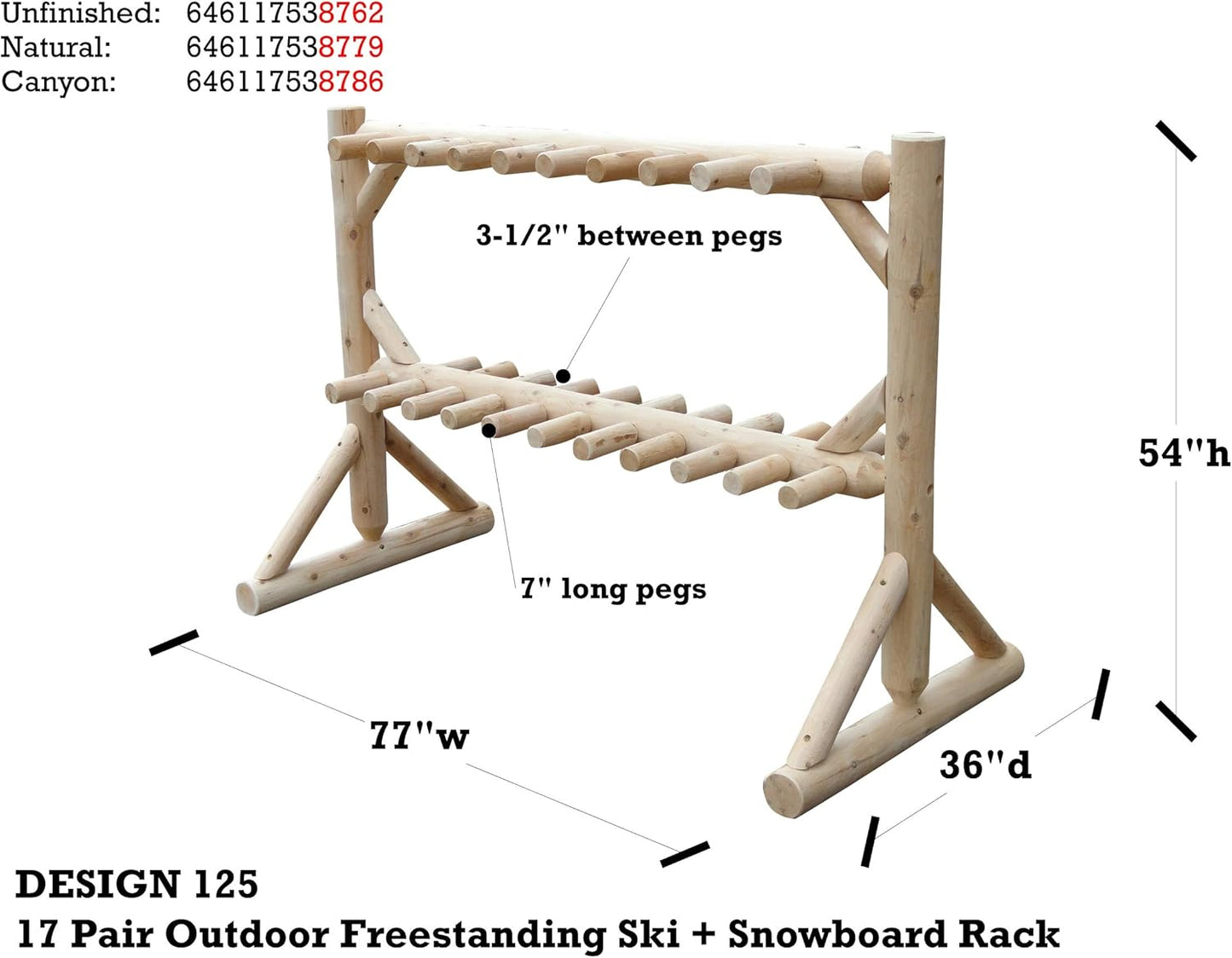17-Pair Freestanding Skis + Snowboard Log Rack, Standing Shorter Ski Storage Racks, Snowboard Sports Organizer, Ski Poles Garage Sports Equipment Organizer, Rack for Snowboards - Canyon Brown