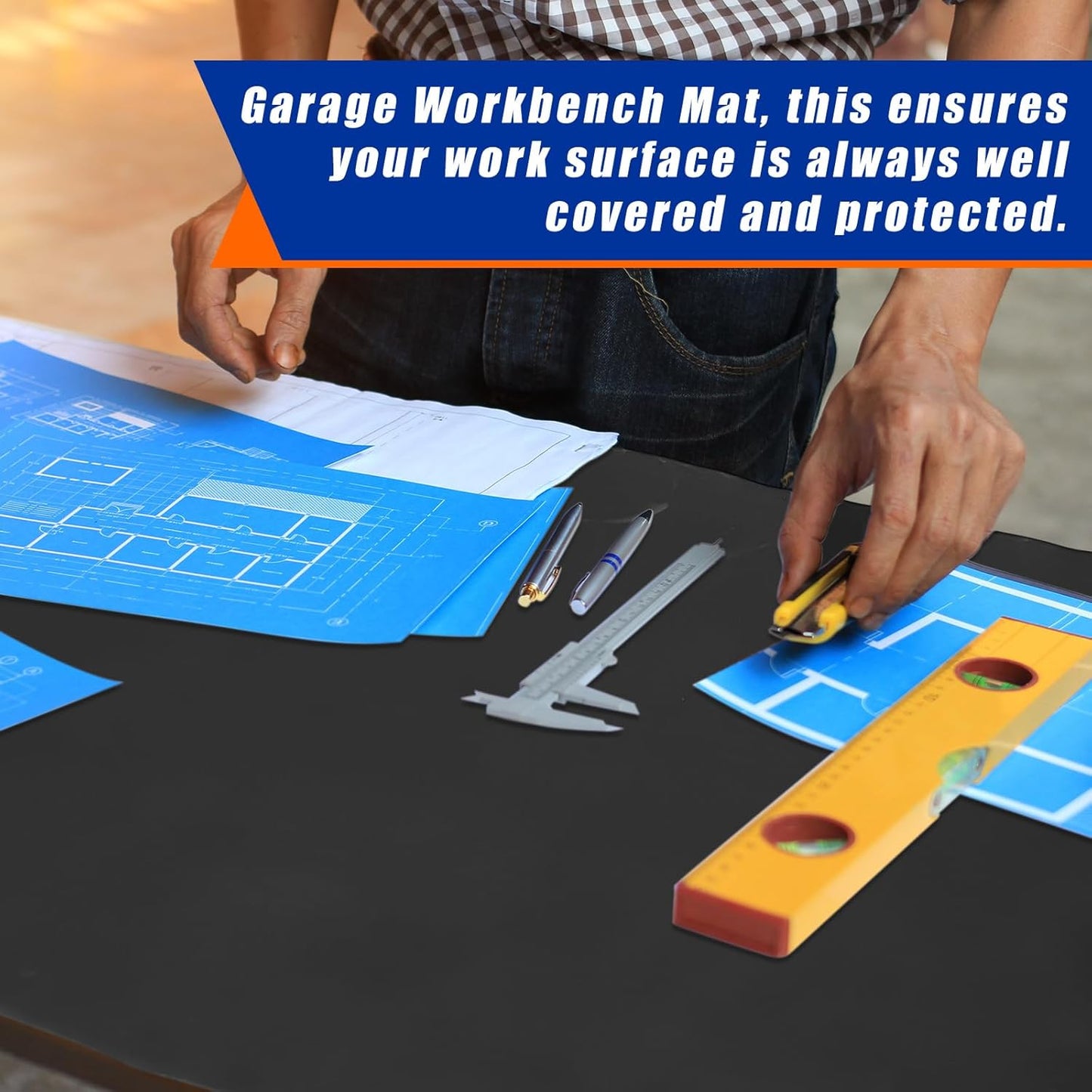 Vesici 1 Roll 23.5 x 100 Inch Work Bench Mat Self Adhesive Resistant PU Floor Runner Easy to Clean Workbench Mat Pad for Garage Workbench or Table Storage Tool Organization,Black