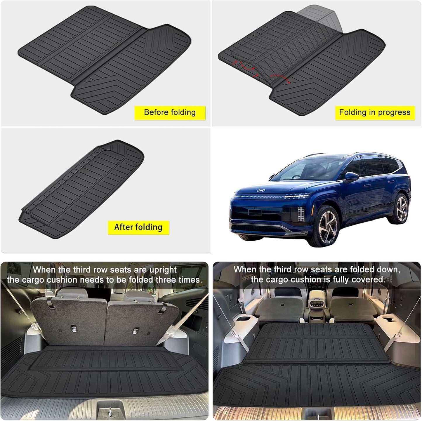 Large Cargo mat for 2026 Hyundai Ioniq 9（Foldable） TPE All Weather Protection Car Large Trunk Mat Accessories-Black