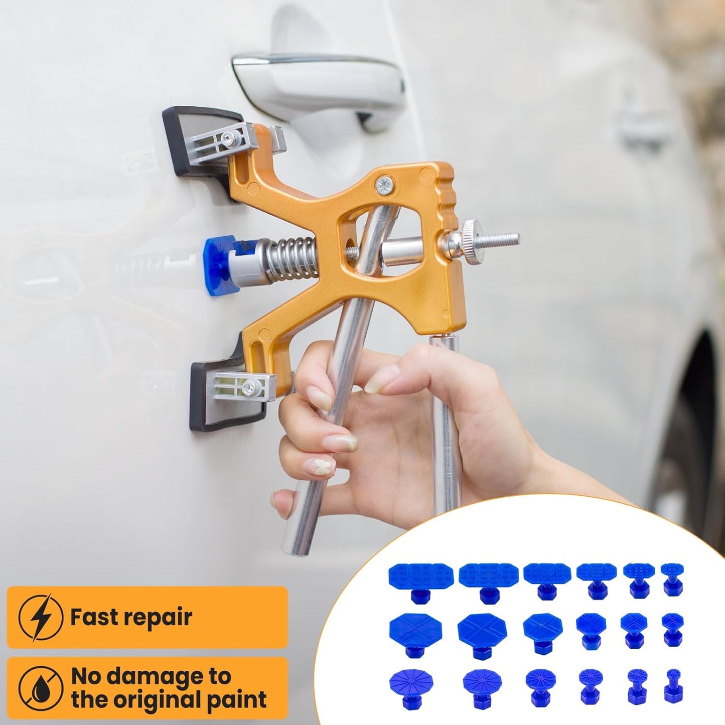 Dent Puller, Paintless Dent Removal Kit – All-in-One Car Dent Puller Kit with Golden Lifter–Dent Repair for Hail, Dings
