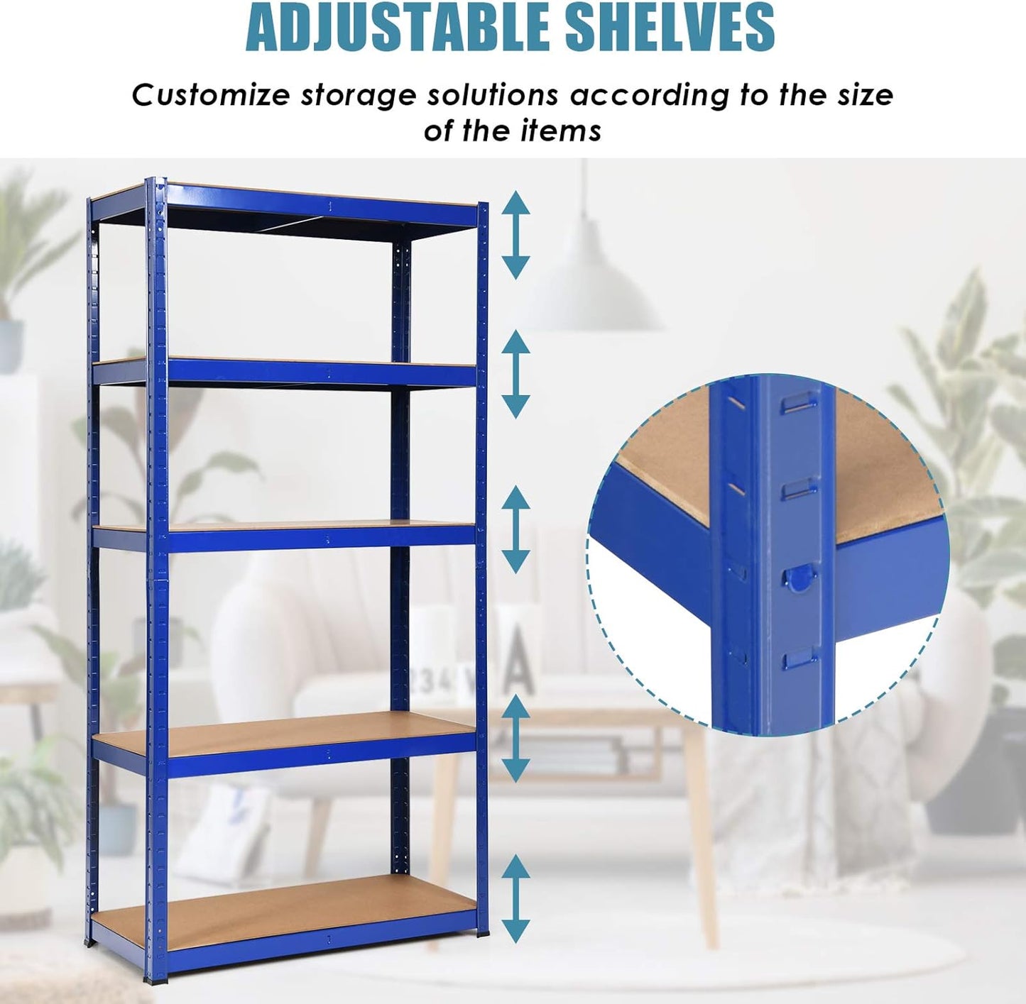 ERGOMASTER 5 Tier Utility Shelves Rack Garage Heavy Duty Steel Metal Shelving Unit with Adjustable Design, Bolt-Free Assembly & 380 LBS Wight Capacity Per Tier (Set of 2, Blue)