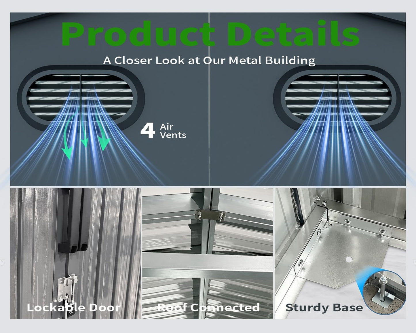 10x20 FT Upgrade Outdoor Storage Shed, Metal Garage Shed with 2 Lockable Doors, Large Metal Building with 4 Air Vents, Galvanized Steel Prefab Garage Sheds for Car, Truck, Bike, Tool, Black