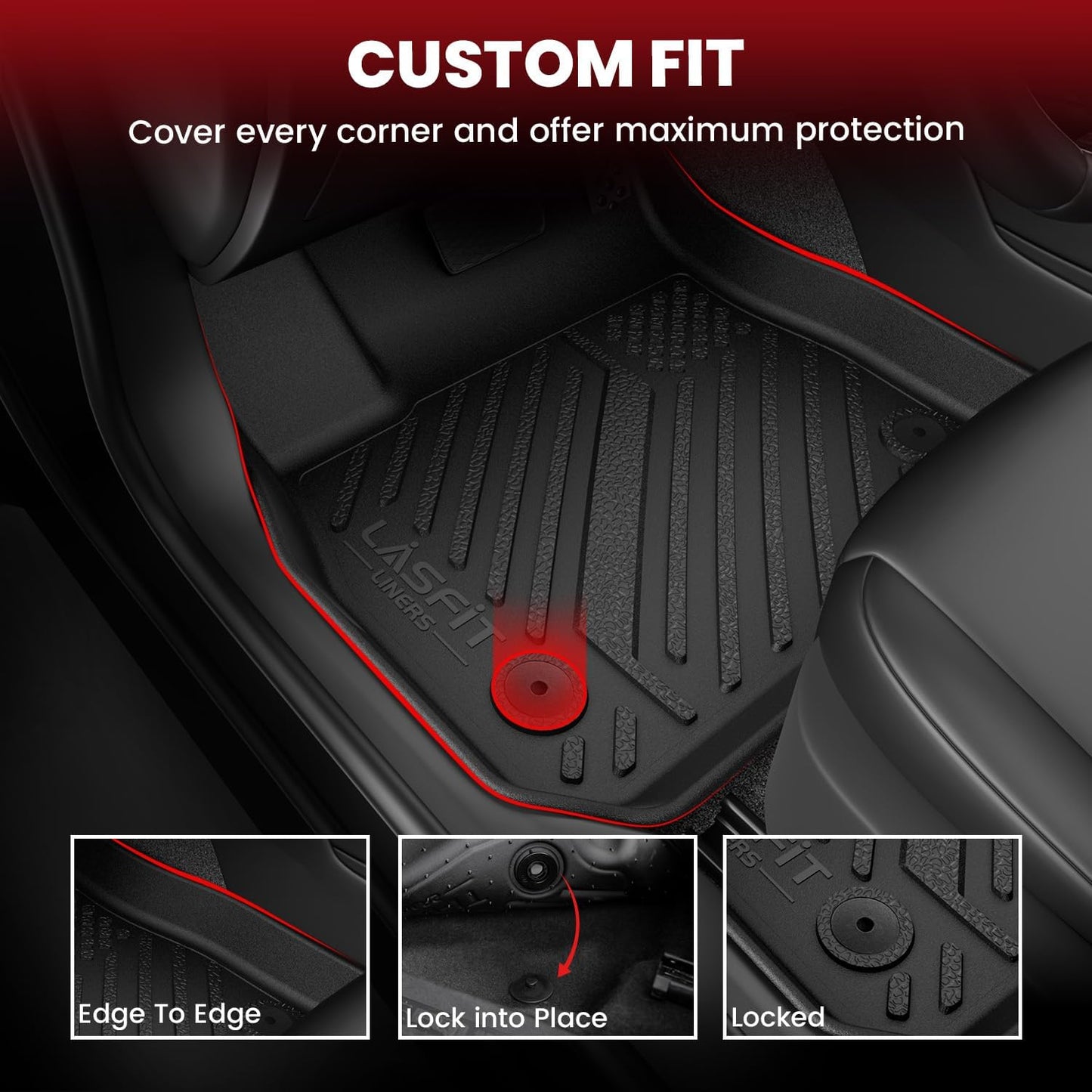 LASFIT Floor Mats for Chevrolet Chevy Impala 2014-2020 Car Floor Mats, All Weather TPE Custom Fit Floor Mats for Cars, 1st and 2nd Row Car Floor Liners for Impala Accessories Black