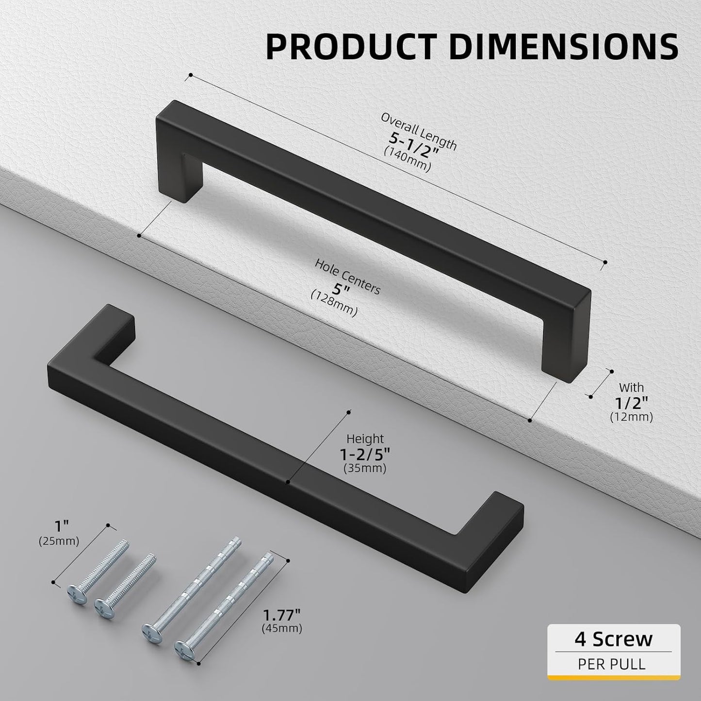 goldenwarm 60 Pack 5 Inch Black Cabinet Handles - Matte Black Drawer Pulls Stainless Steel - 128mm Cabinet Hardware Square Bar Modern Cabinet Pulls for Kitchen Bathroom Cupboard