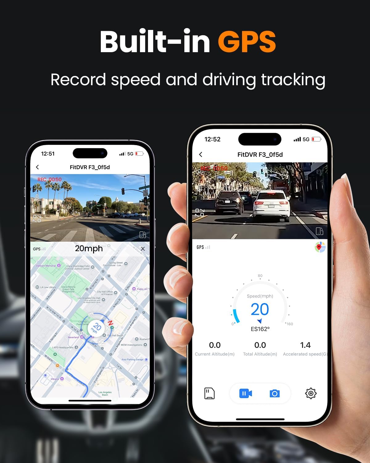 4K 3 Channel Dash Cam, 2160P+1080P+1080P Front and Rear Inside Car Camera with 64GB Card, WiFi Built-in GPS, 3“ IPS Screen, IR Night Vision, G Sensor, WDR, 24/7 Parking Mode(F3)