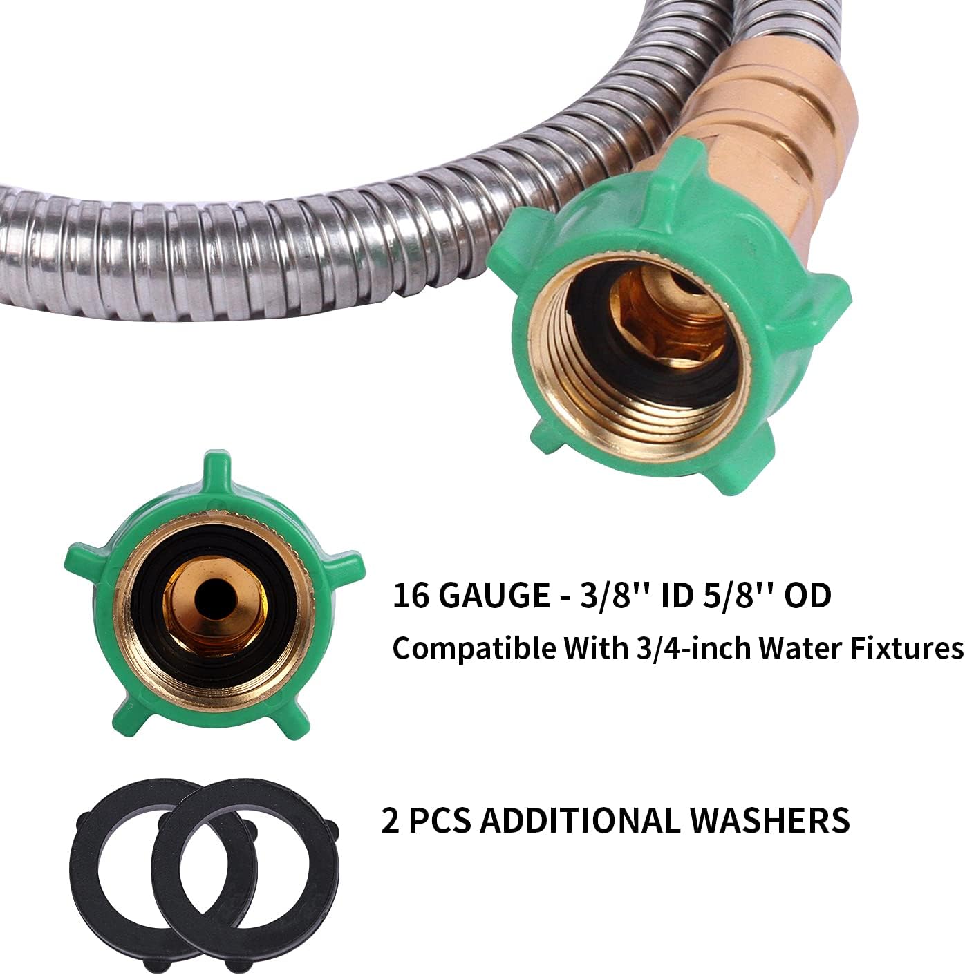 Metal Short Garden Hose 3 ft, Stainless Steel Hose Leader, Small Water Hose Extension, Lightweight Hose Extender for Outdoor (3FT)