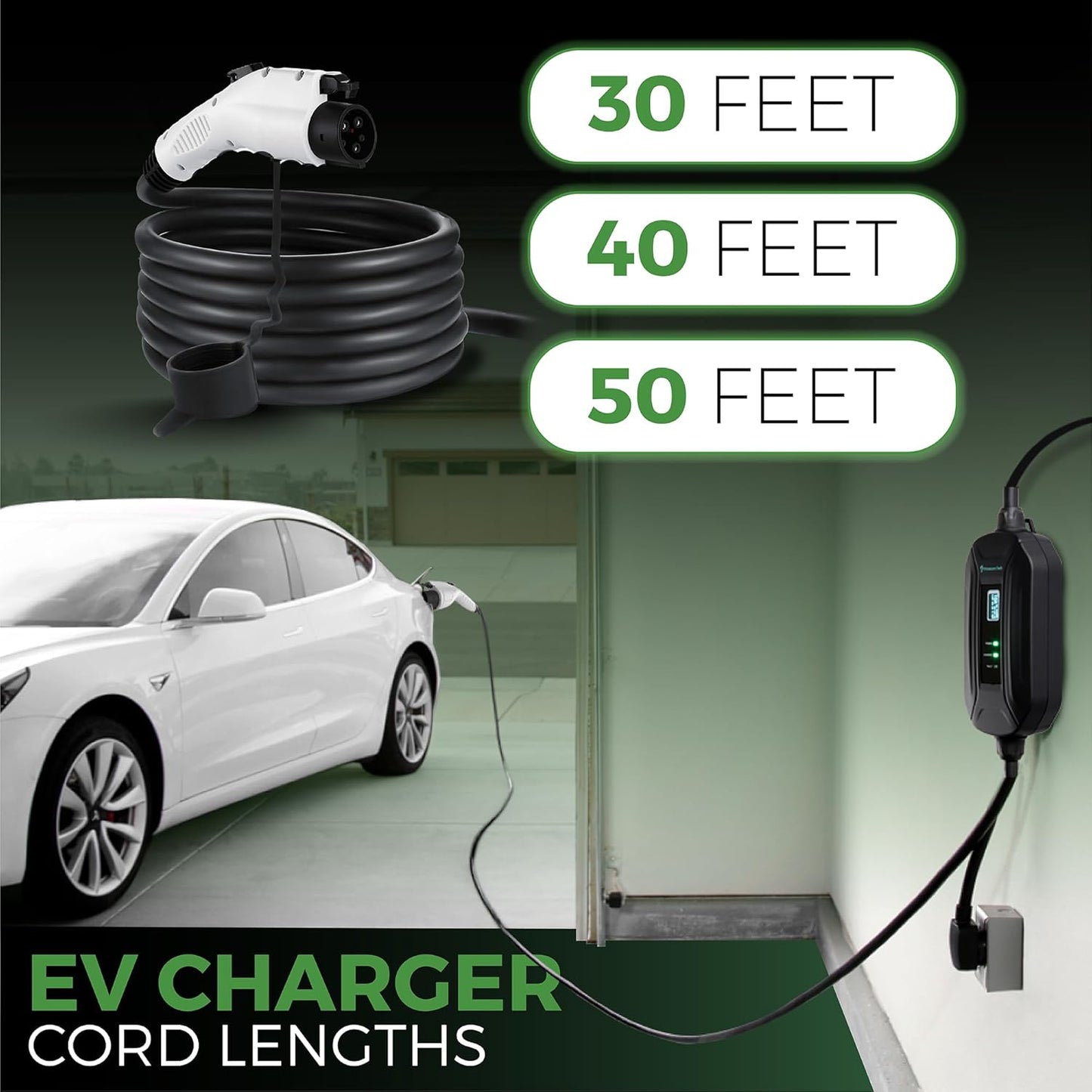 PRIMECOM Level 2 EV Charger 220/240V, 16A, 30ft & 50ft, Portable EVSE Electric Vehicle Charging Cable Compatible with Bolt Volt Leaf BMW i3 Fiat 500e Clarity NIRO Prius (6-20P, 50 Feet)