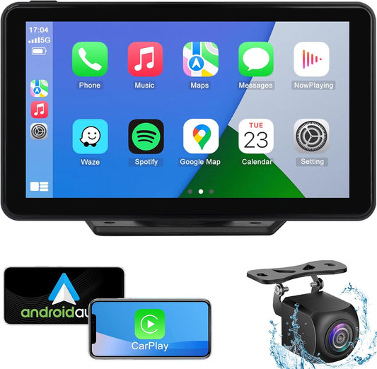 Compatible Wireless Apple CarPlay Android Auto Car Screen, 720P Back Camera 7″ Touch Screen Car Music Video Player Portable GPS Naivgation Bluetooth Mirror Link, Siri, AirPlay, Voice Assistant