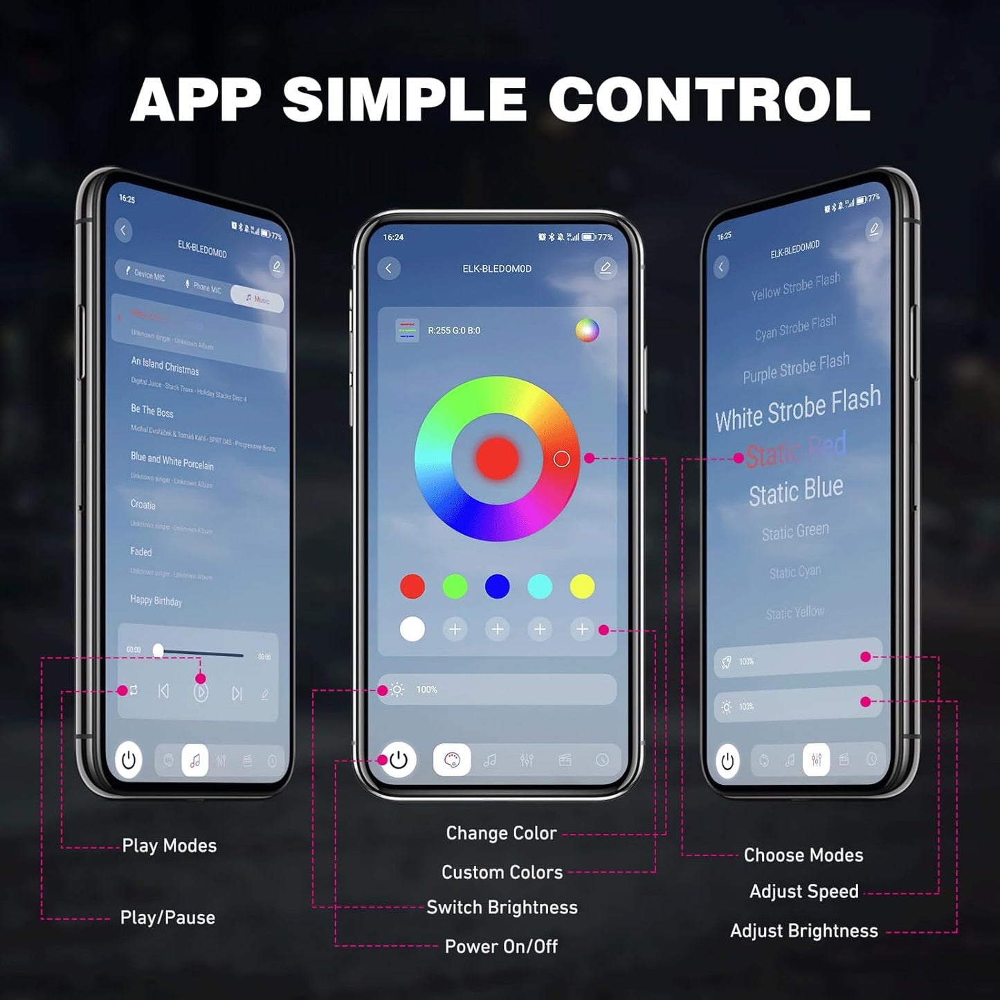 Nilight RGB LED Rock Lights Kit 4 PCS 18LED Wide Angle Wheel Well Light with Remote & Bluetooth App Dual Control Multi Modes Underglow Multicolor Neon Pod for ATV UTV SUV Offroad Truck RZR Boat