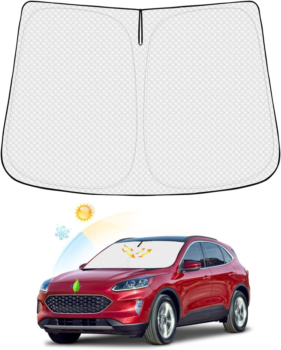 Windshield Sun Shade for 2020-2025 2026 Ford Escape Accessories Thicken 6-Layer Foldable Front Window Sunshade Sun Visor Protector Block UV Rays Keep Vehicle Cool