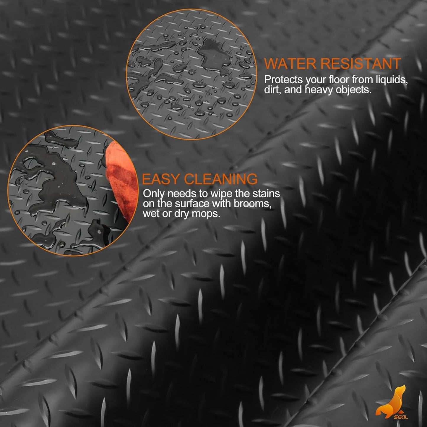 SEAL 4 x 20 Ft Premium Garage Floor Mat, Solid 2.8mm Thickened Black Commercial Grade Heavy Duty Parking Mat for Garage Floor, Golf Cart, Water/Stain Resistant Floor Runner (Embossed Diamond Plate)