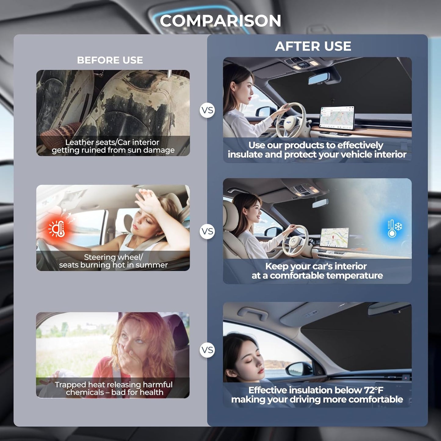 Windshield Sun Shade Umbrella for 2023-2025 Mazda CX-50 Accessories: Custom Fit 240T Silver, Double Thickened, Foldable Sunshade Window Sun Visor, Ultimate 99% UV Blocking for Base, Select, Preferred