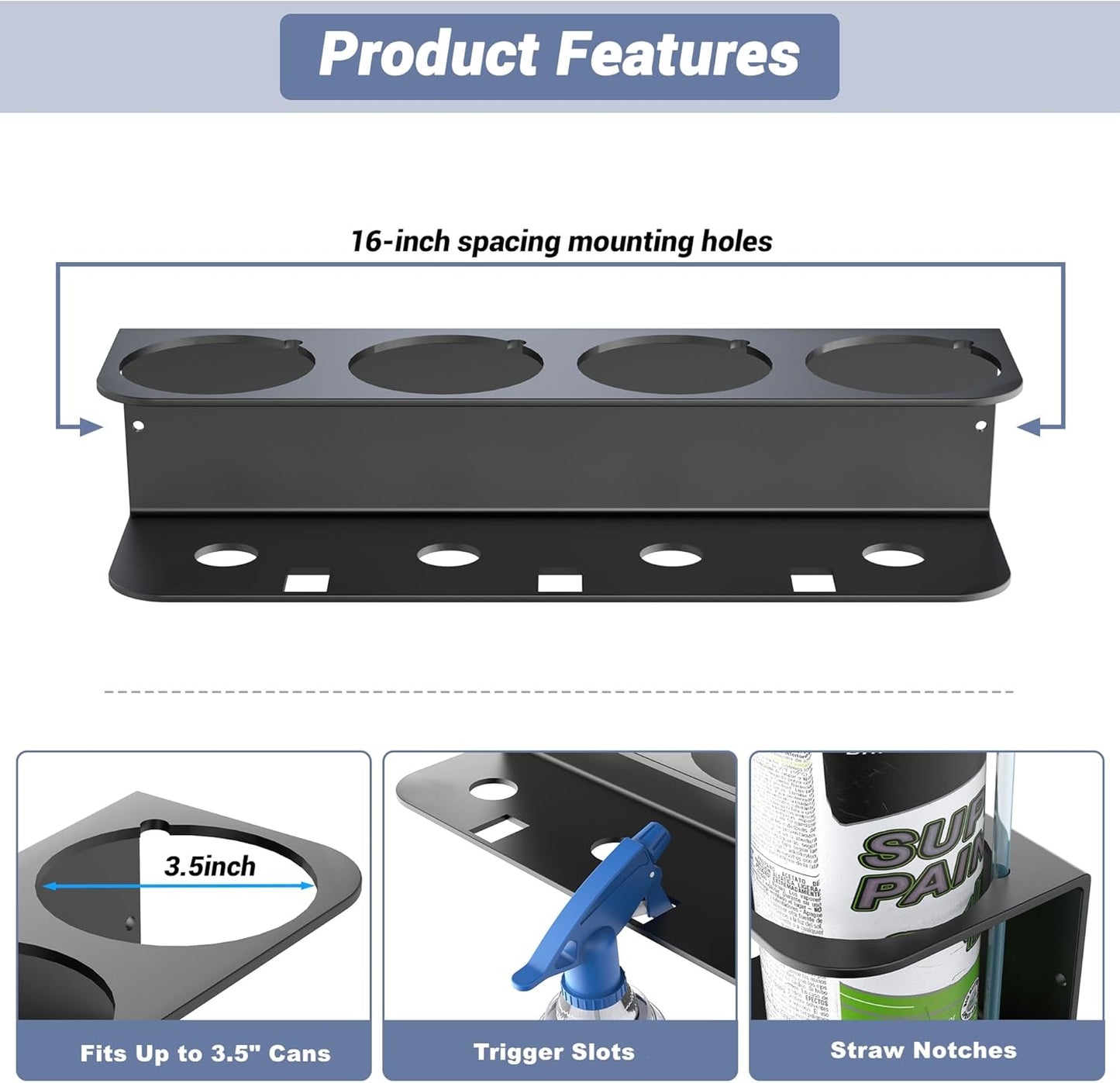 WALMANN Spray Bottle Holder Wall Mount, Metal Spray Can Storage Rack for Garage Workshop, Paint Aerosol Can Organizer, Pack of 2