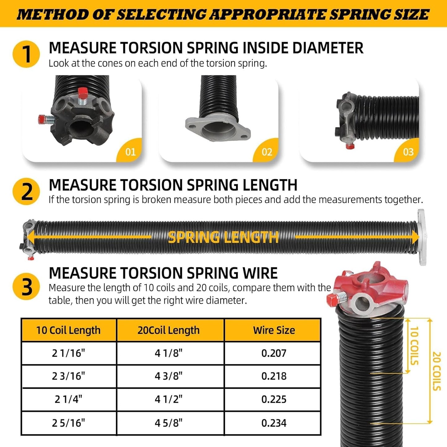 Pair of 2"Garage Door Torsion Springs Set with Non-Slip Winding Bars, Electrophoretic Coated (0.192X2"X16")